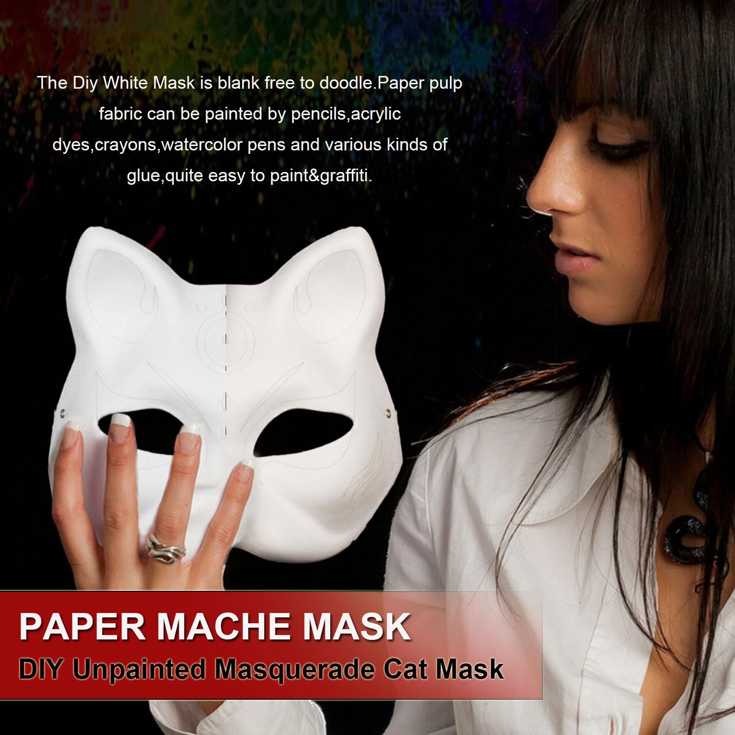 DIY Unpainted Cat Masquerade Mask - Blank Paper Mache Craft Mask for Painting - Perfect for Halloween Costumes, Cosplay, and Themed Parties