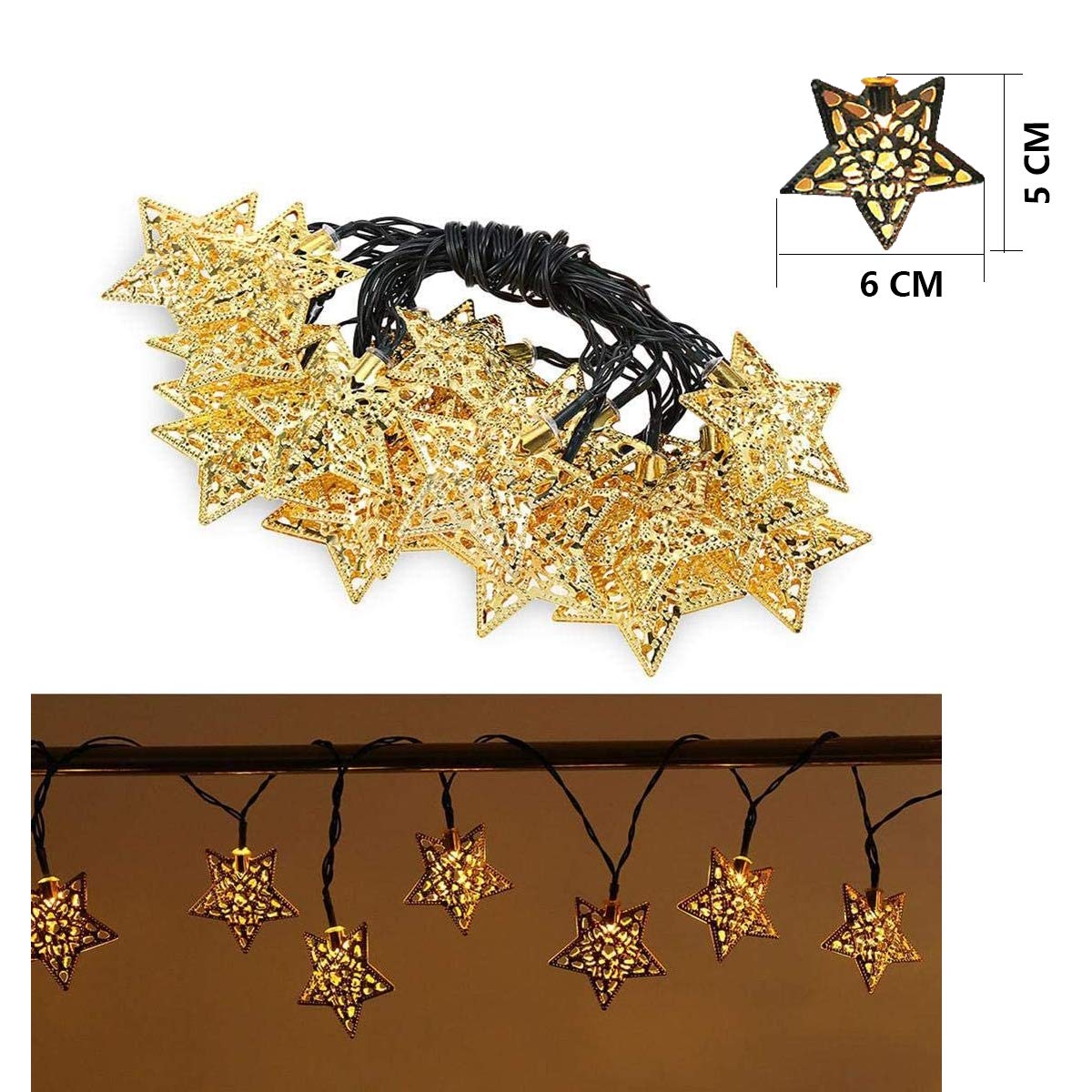 Solar Star String Lights - 15.7FT 20LED Moroccan Metal Stars Outdoor Solar Fairy Lights for Garden, Yard, Home, Landscape & Christmas Party Decorations (Warm White) | Perfect for Patio, Wedding, Backyard & Holiday Lighting
