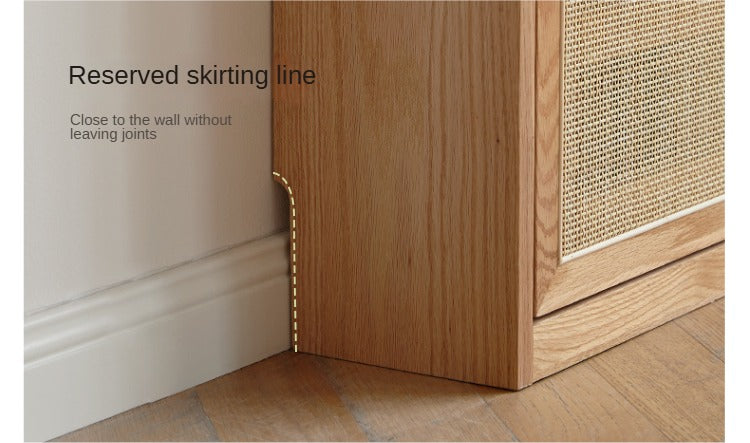 Oak Solid Wood Ultra Thin Flap Door Rattan Shoe Cabinet - Space Saving Entryway Storage Organizer for Hallway, Closet & Mudroom