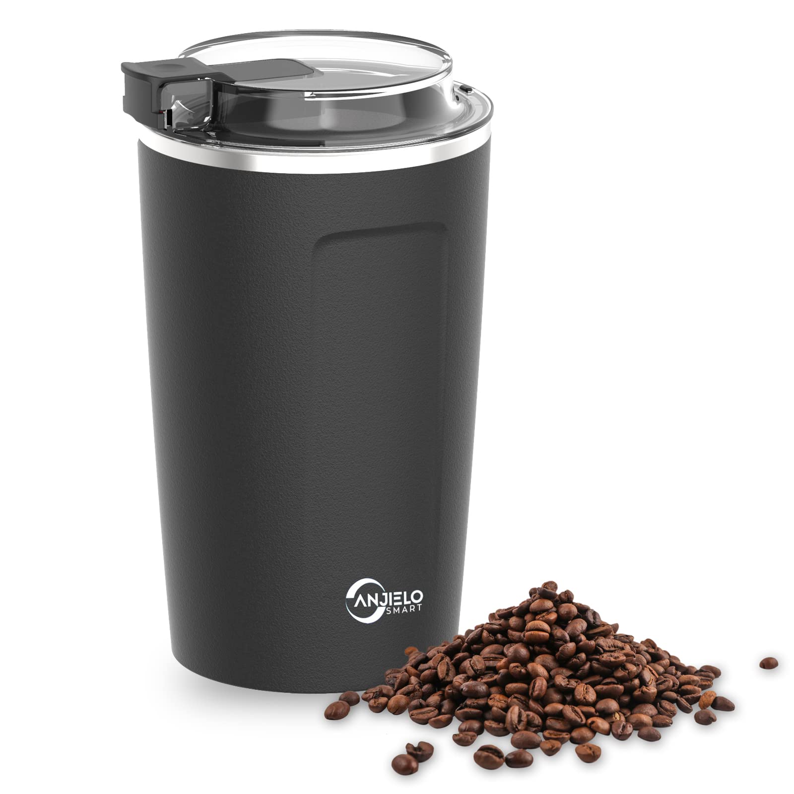 Premium Electric Coffee Grinder - One Touch Push Button Operation for Coffee Beans, Spices, Herbs, Nuts & Grains - Stainless Steel Blades (2oz Capacity) - Perfect for Home Kitchens, Coffee Shops & Camping Trips