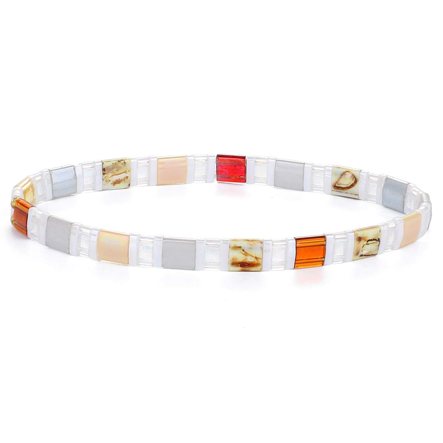 KELITCH Women's Flexible Stretch Bracelets - Handmade Boho Beaded Bracelet with Tila Miyuki Beads for Yoga, Meditation & Festival Fashion Accessories (1 Count)