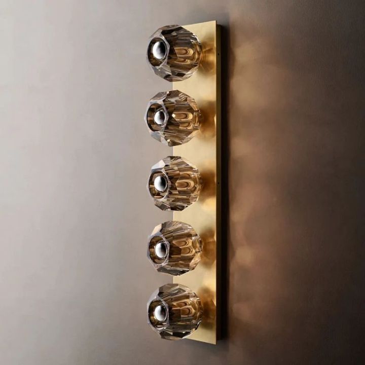 Crystal Ball Smoke Glass Linear Grand Wall Sconce - Modern LED Light Fixture for Living Room, Bedroom, and Hallway Decor