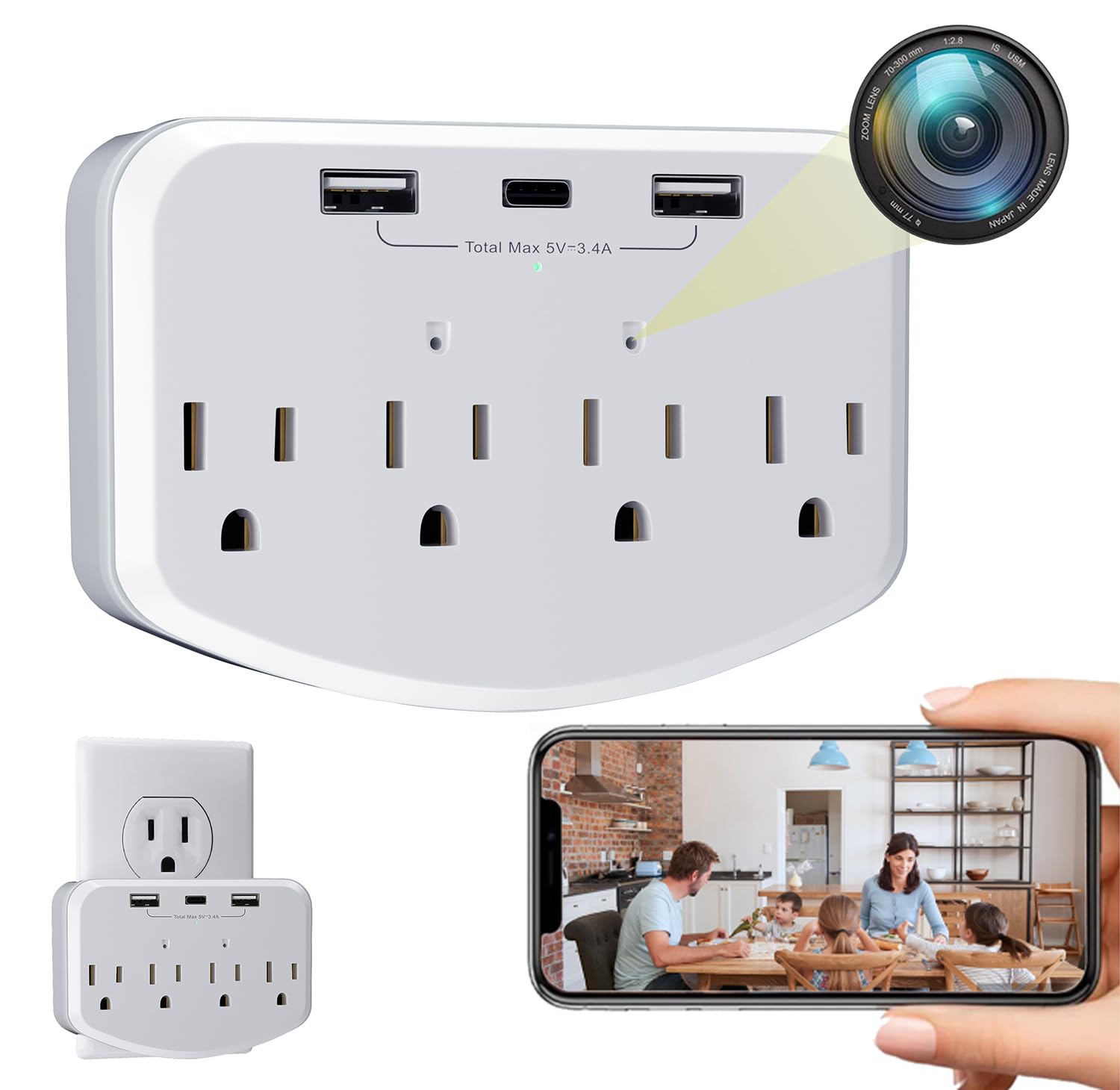 Phouqtem Hidden Camera WiFi Spy Cam - Wall Charger Nanny Cam with USB Fast Charging, 1080P HD Wireless Indoor Security Camera for Home & Office Surveillance - Perfect for Monitoring Kids, Pets, and Home Security