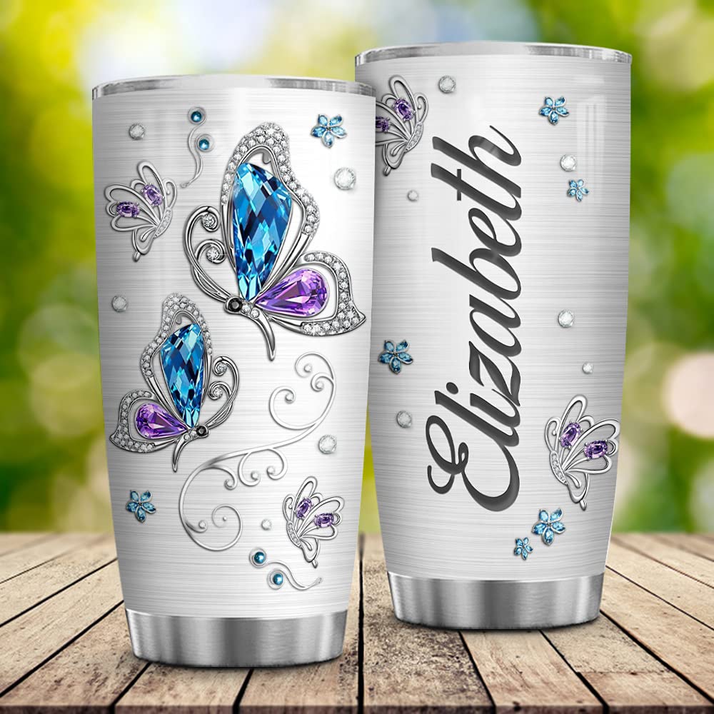 Personalized Butterfly Stainless Steel Vacuum Insulated Tumbler with Lid - Custom Name 20oz & 30oz Double Wall Insulated Coffee Cup for Gym, Travel, Office | Keeps Drinks Hot/Cold for Hours | Perfect Gift for Birthdays, Holidays & Special Occasions