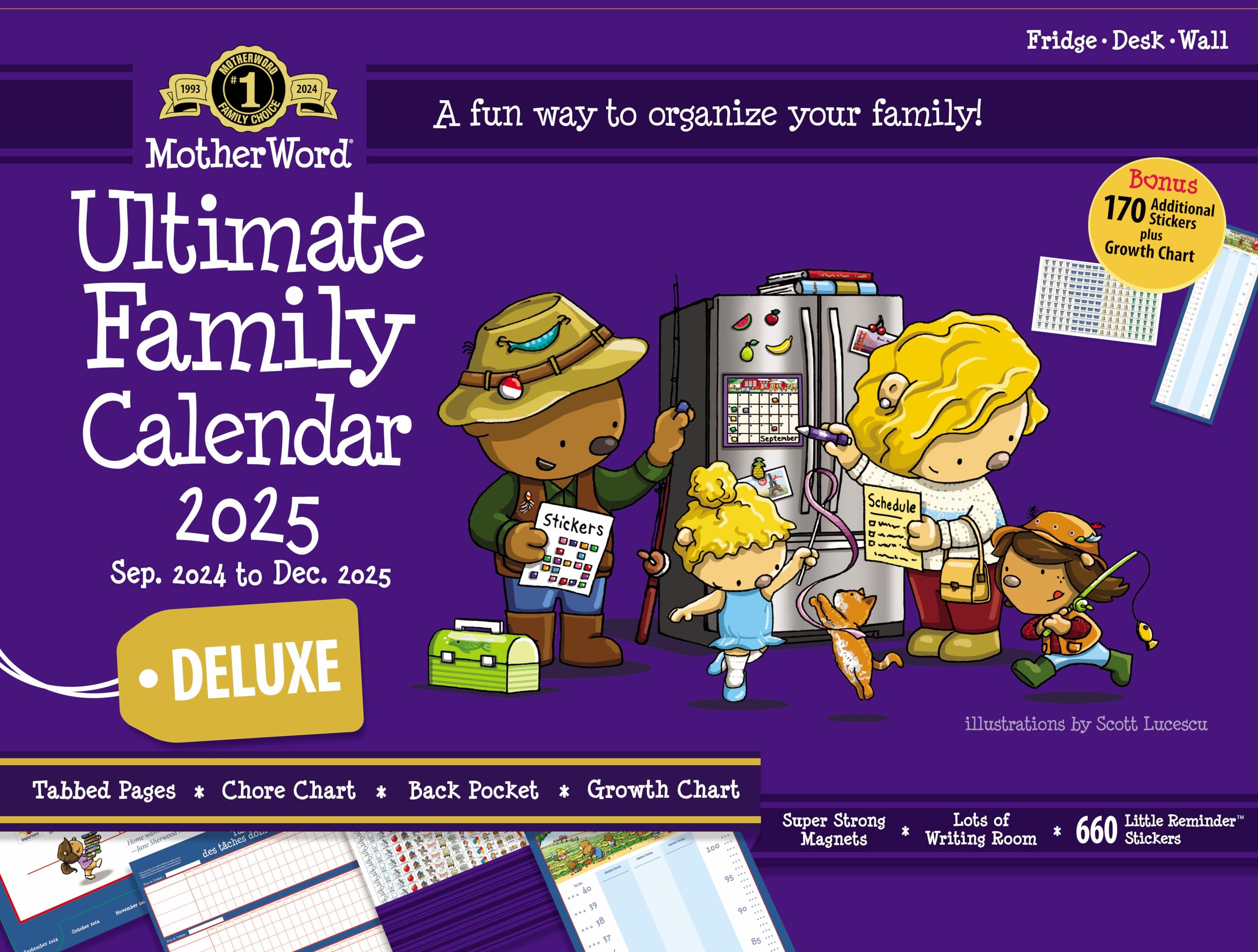 2025 Deluxe Family Calendar & Chore Chart Planner - 16 Month Wall Organizer (September 2024-December 2025) - English Version - 18