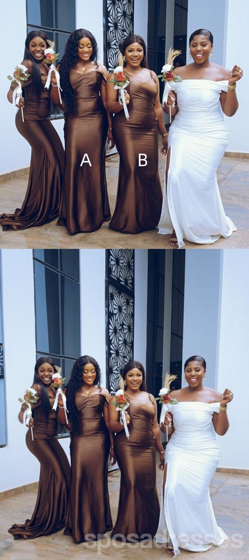Elegant Mismatched Chocolate Mermaid Maxi Bridesmaid Dresses for Wedding Party - WG1798 | Formal Evening Gowns for Beach Weddings, Prom & Special Occasions
