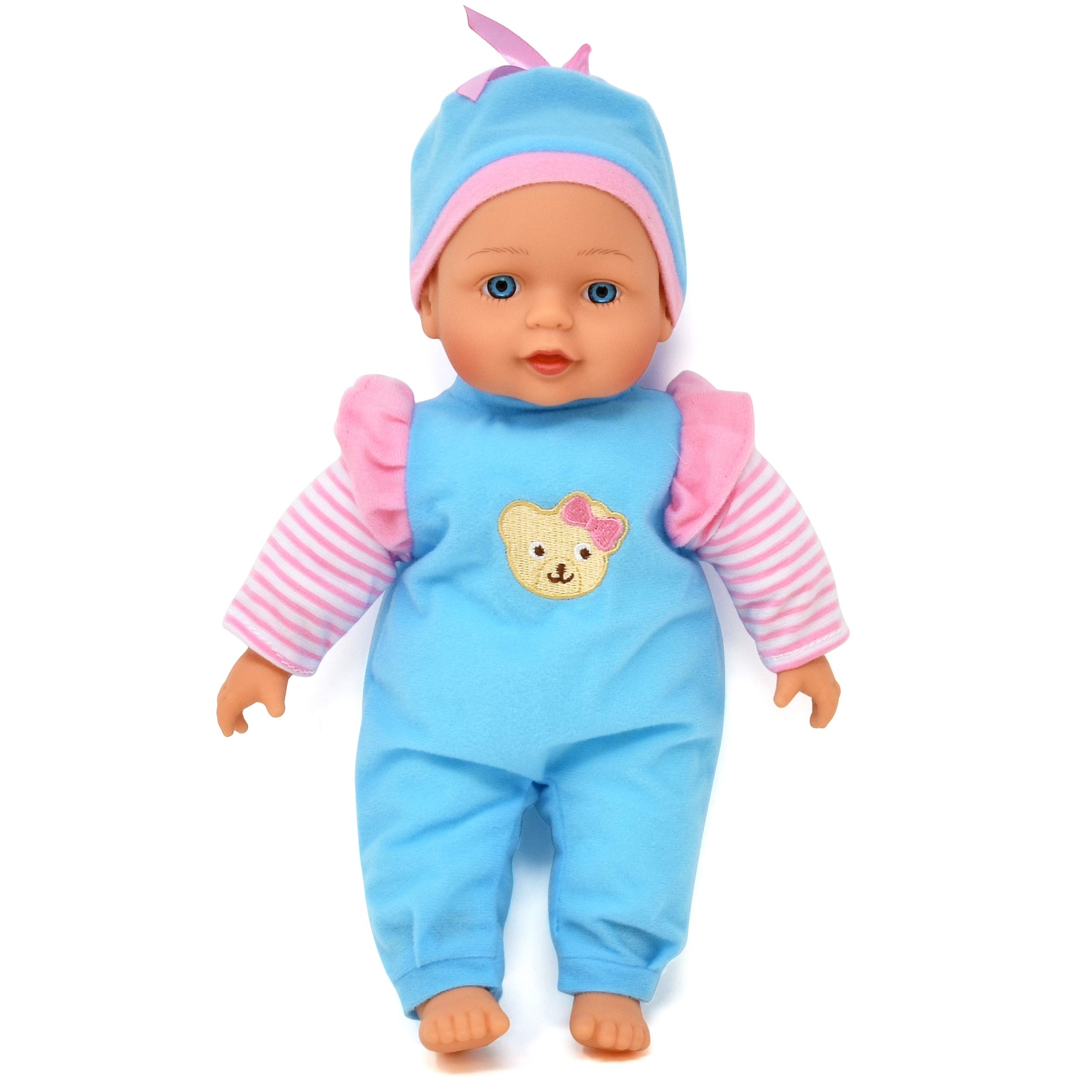 13-inch Soft Baby Doll with Pink Backpack Carrier - Fits Accessories & Clothes - Perfect for Pretend Play, Travel & Gifts for Toddlers