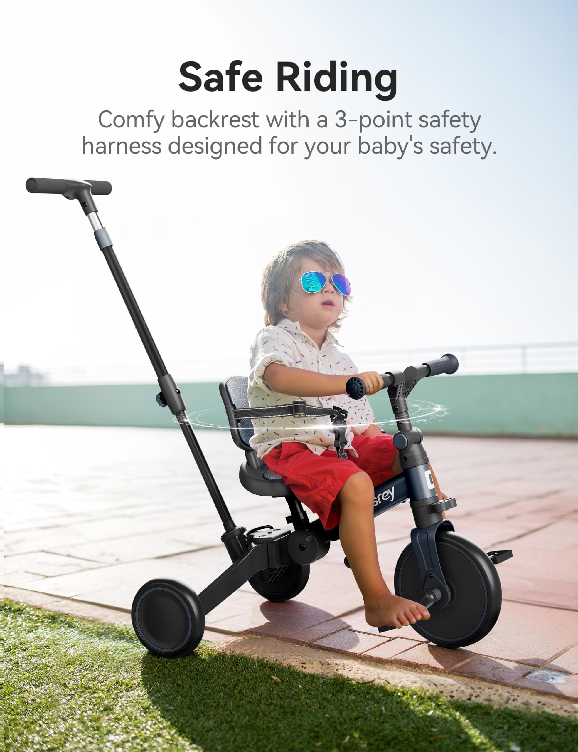 Besrey 5-in-1 Toddler Bike & Tricycle for 1-3 Year Olds - Adjustable Push Handle, Safety Belt & Backrest - Balance Bike & First Bike for Boys & Girls - Perfect Birthday Gift & Outdoor Play Toy for Toddlers