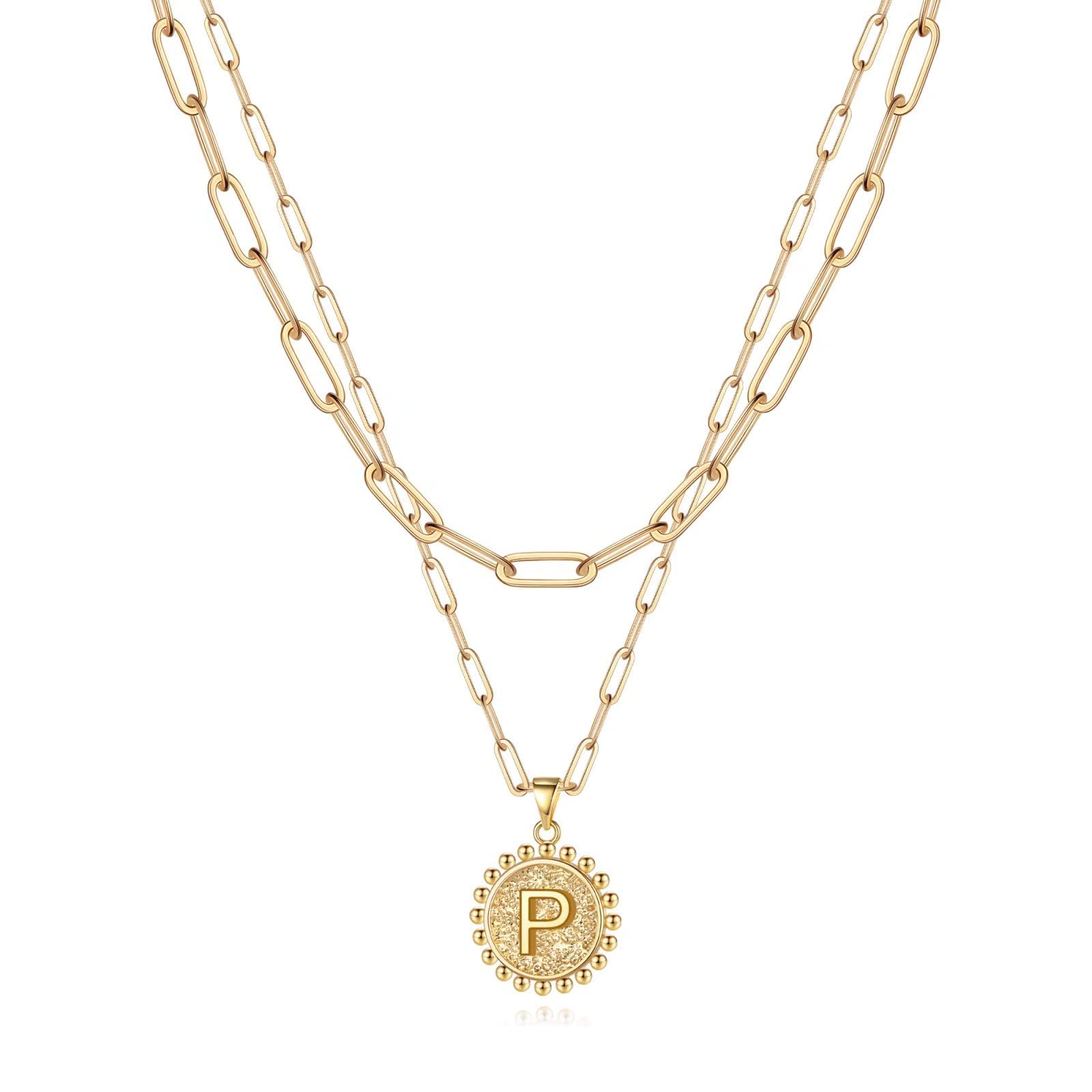 14K Gold Plated Initial Necklace for Women & Girls - Dainty Layering Paperclip Chain Pendant, Personalized Choker & Coin Necklace - Perfect for Everyday Wear, Gifts & Special Occasions