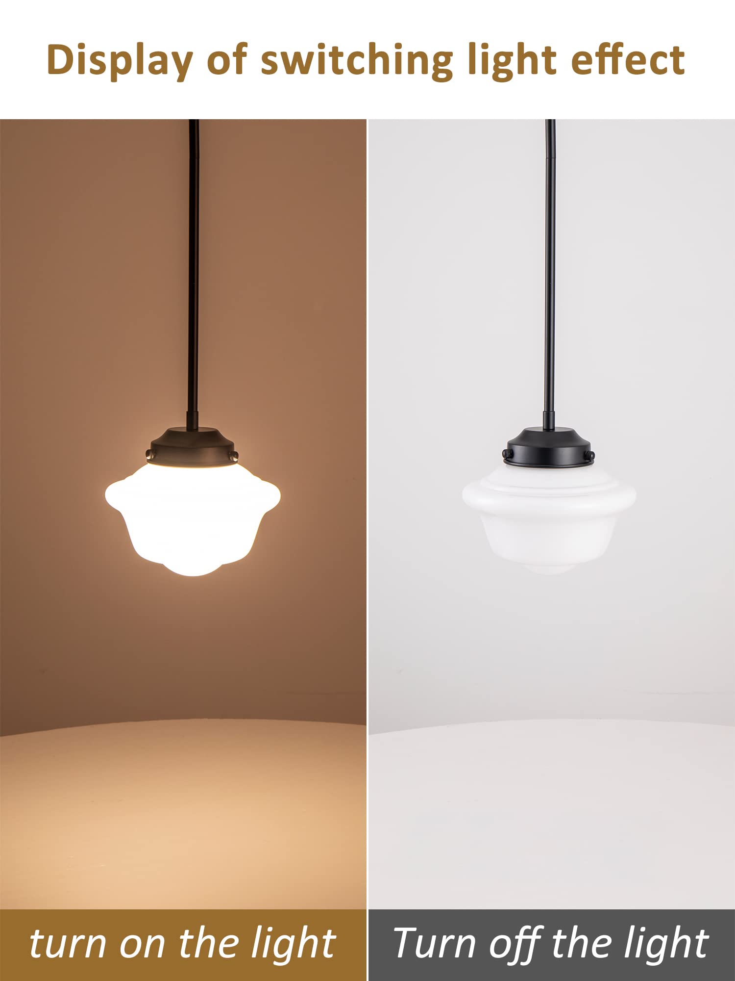 3-Pack Black Farmhouse Pendant Lights - 8 Inch Schoolhouse Ceiling Lamp with Milk Glass Shade - Modern Kitchen Island Lighting for Dining Room, Living Room, Bedroom & Office Spaces