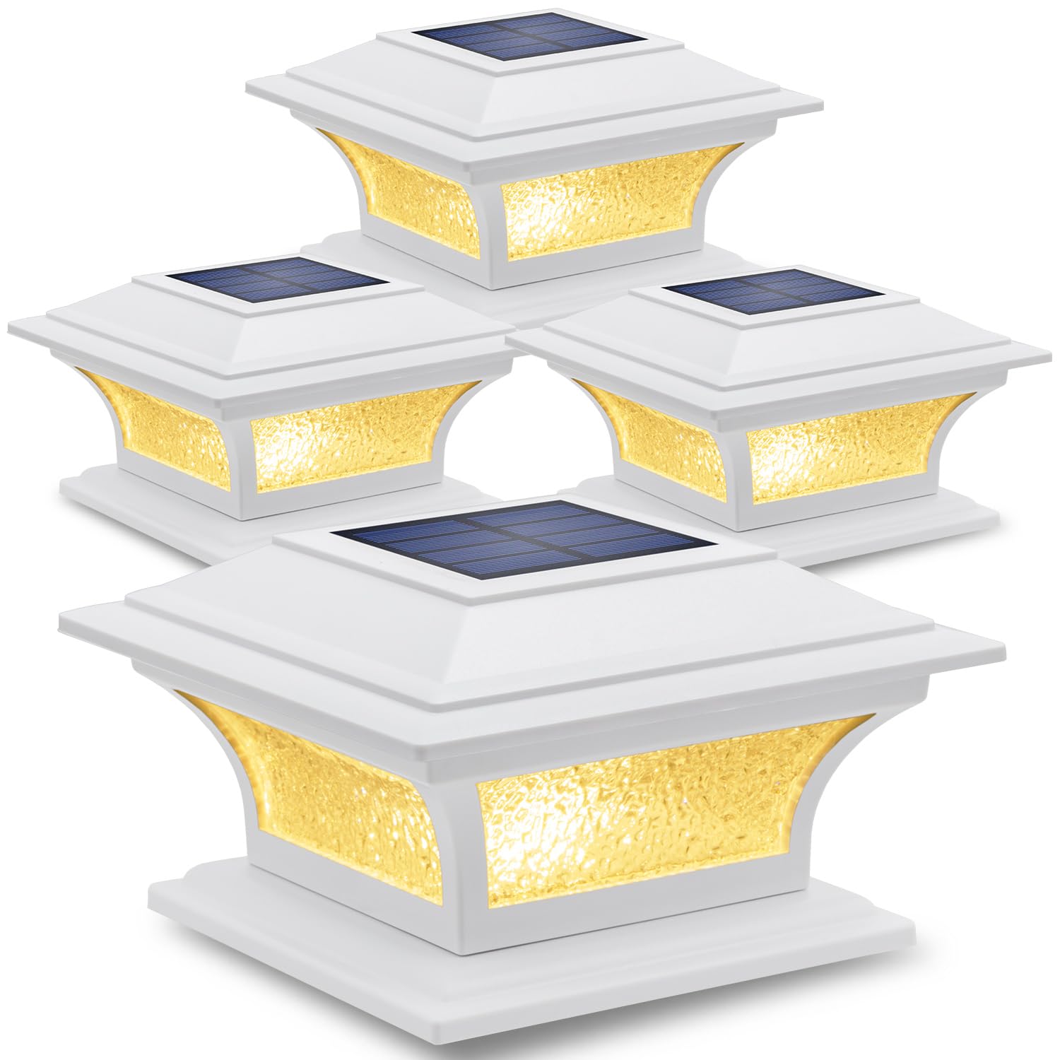 SIEDiNLAR Solar LED Post Cap Lights for 4x4 5x5 6x6 Wooden Fence Posts - Waterproof Outdoor Deck Patio Garden Lighting with 2 Modes (Warm White/Cool White) - 4 Pack - Perfect for Pathway, Driveway and Backyard Landscape Lighting
