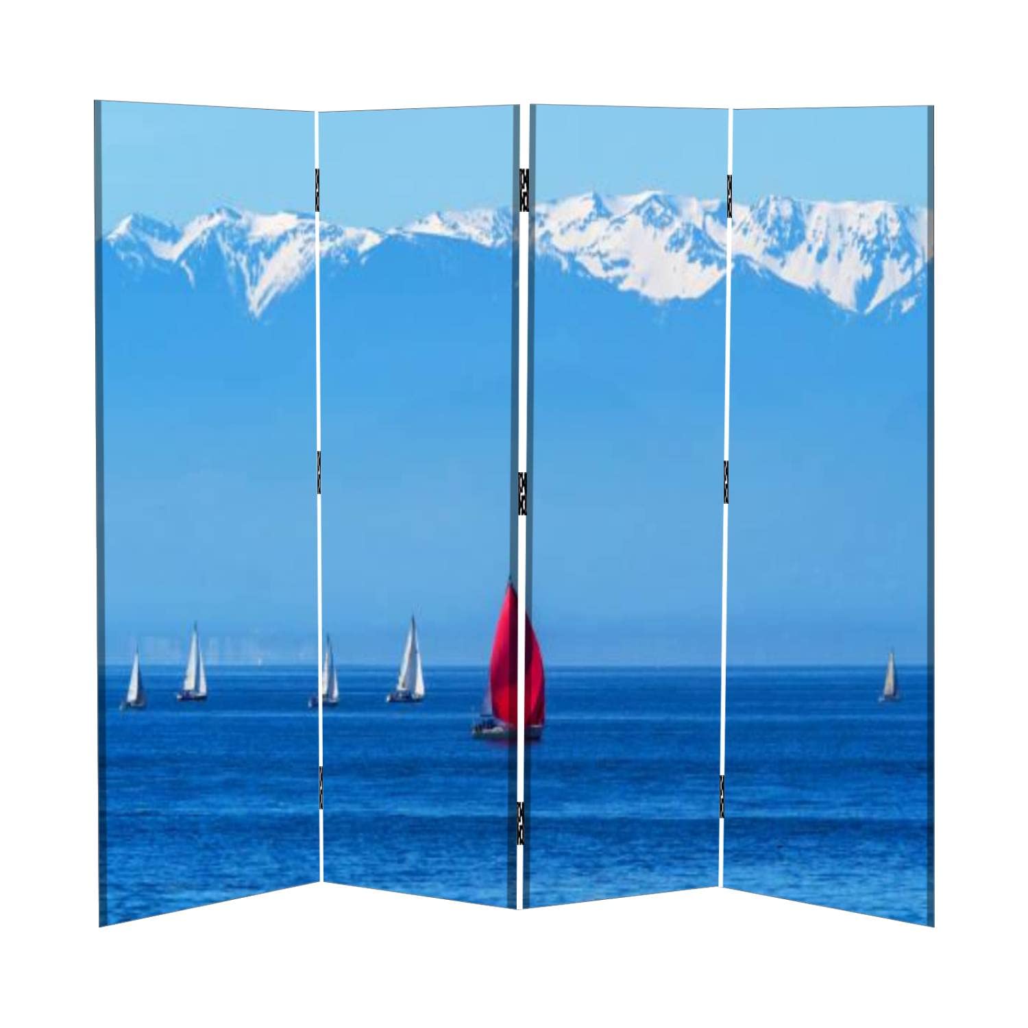 4 Panel Canvas Room Divider Privacy Screen - British Style Sailing Regatta & Mountain View Design | Perfect for Home Office, Bedroom Partition & Temporary Walls