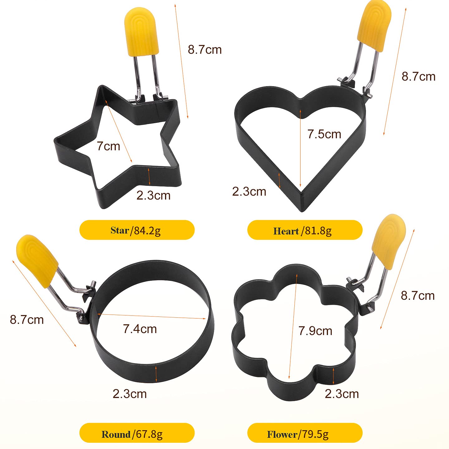 4 Pack Egg Rings for Frying or Shaping Eggs - Non-Stick Stainless Steel Egg Molds for Perfect Round Eggs - Perfect for Breakfast Sandwiches, Burgers & Pancake Toppings (EG-4S)