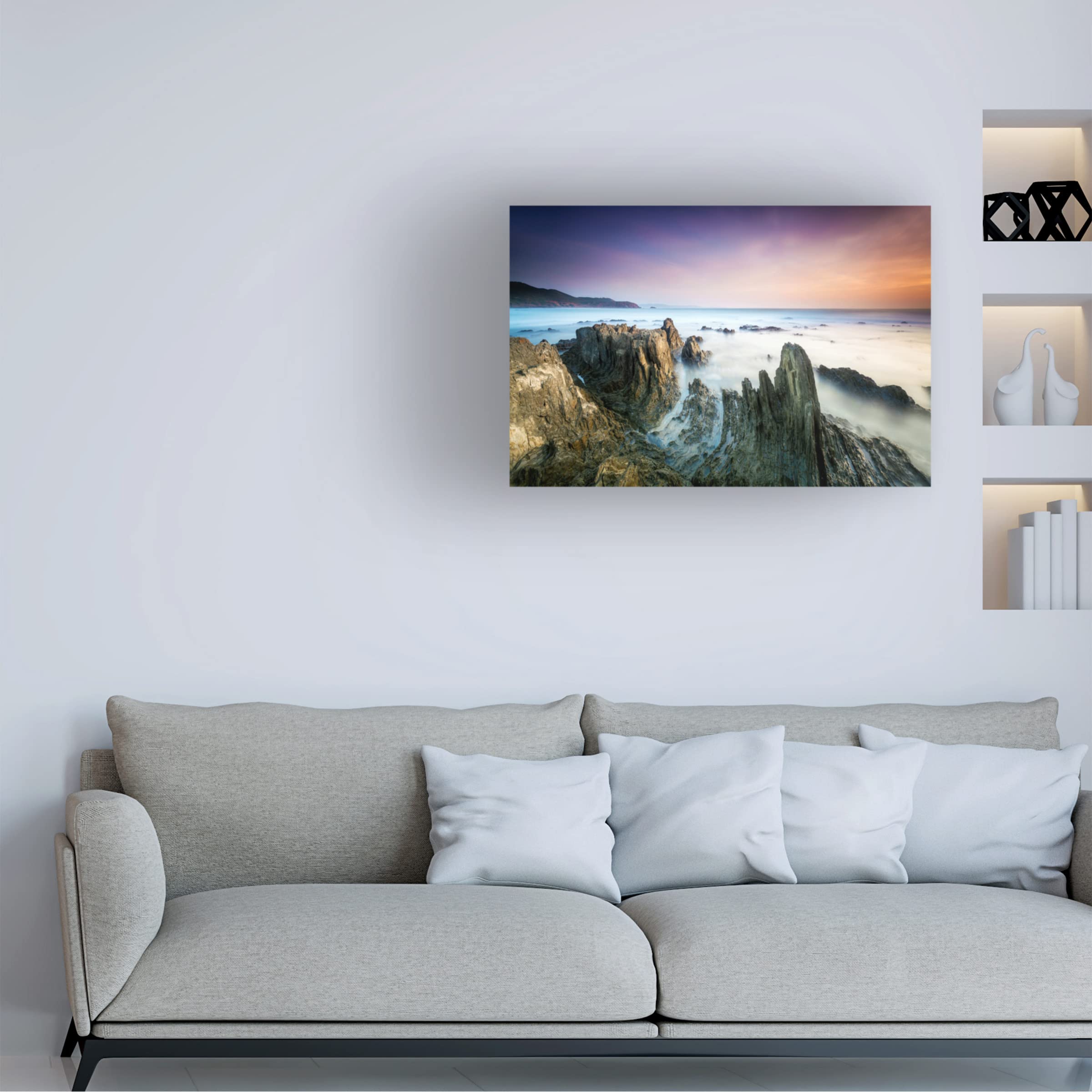 Trademark Fine Art 'Sunset' Canvas Wall Art by Daniele Atzori - Stunning Landscape Painting for Living Room, Bedroom & Office Decor