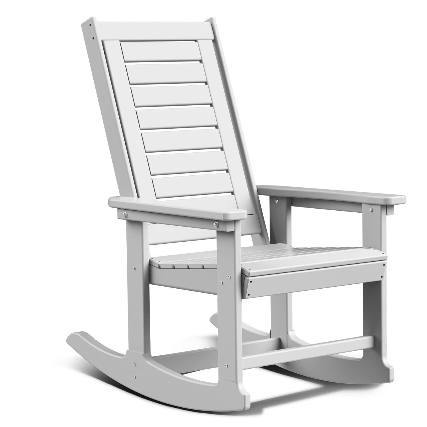 Premium Oversized HDPE Plastic Rocking Chair - High Back White Porch Rocker for Big & Tall - Weather Resistant Outdoor Patio Chair for Deck, Balcony, Backyard & Garden Relaxation