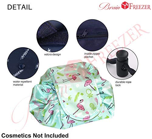 Portable Round Cosmetic & Toiletry Storage Bag - Multifunctional Travel Organizer for Makeup, Skincare, Jewelry (Light Green Pink Flamingo Print) - Perfect for Vacation, Gym, Beach & Daily Use