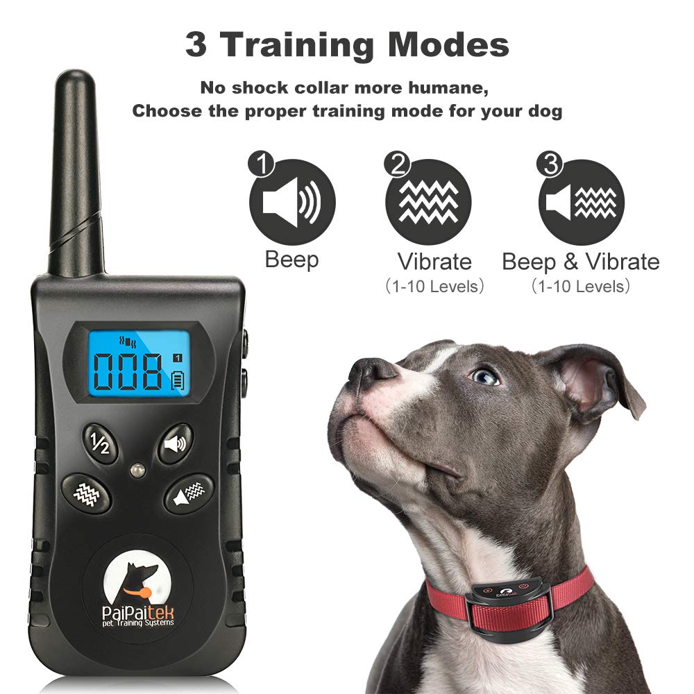 PaiPaitek No Shock Dog Training Collar with Remote - Lightest Rechargeable Vibration Collar for Small (5-15lbs) & Medium/Large Dogs - Waterproof, 1600ft Range, No Prongs - Perfect for Obedience Training, Bark Control & Outdoor Adventures