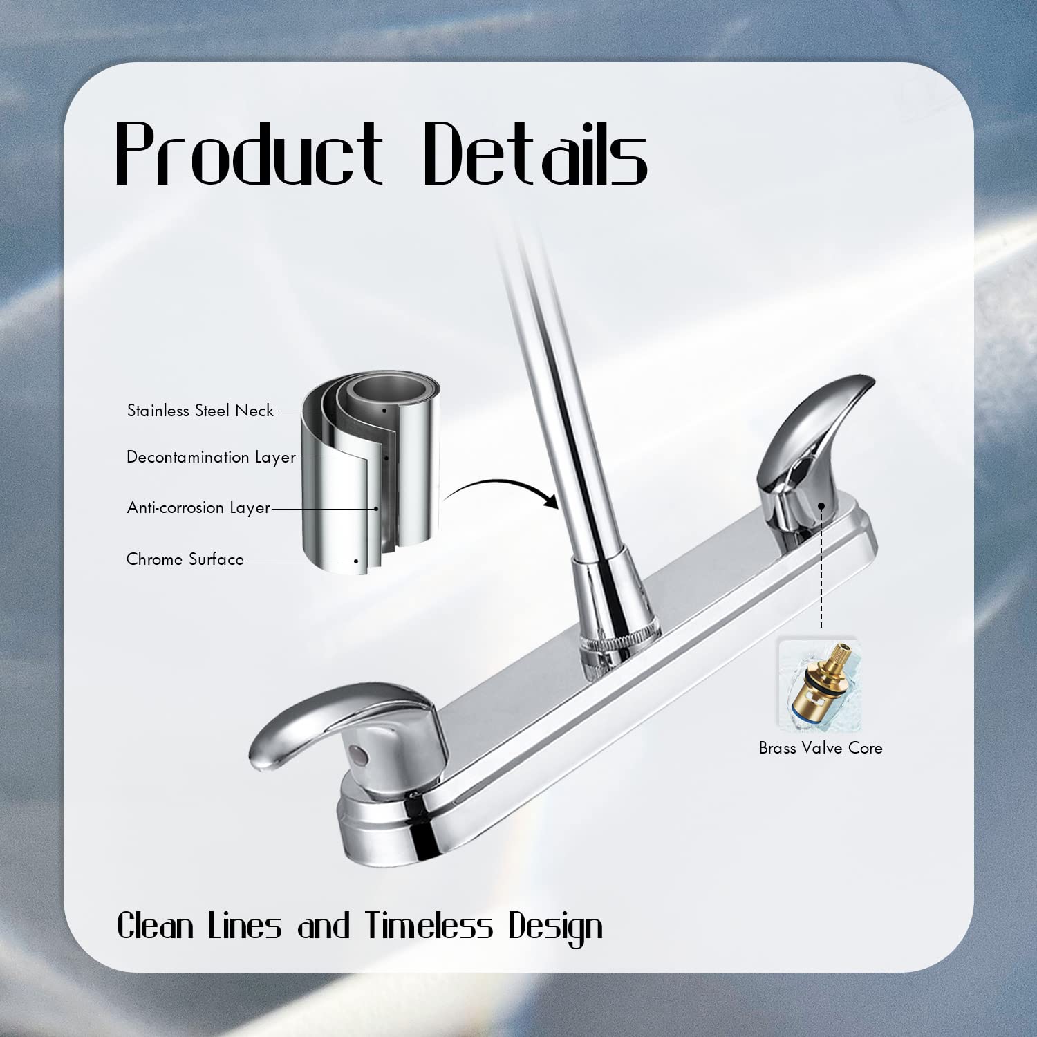 2 Handle High Arc Swivel Kitchen Faucet - Stainless Steel Commercial Sink Faucet with Solid Brass Construction - Modern Chrome Finish 3 Hole Mount (CV-80100) - Perfect for Restaurant, Home Kitchen & Bar Use