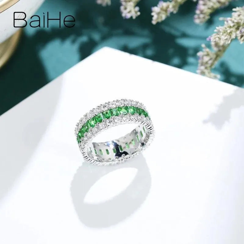 14K White Gold Natural Tsavorite Diamond Ring for Women & Men - Luxury Fine Jewelry, Trendy Engagement & Wedding Band, Perfect Gift for Anniversary, Valentine's Day & Special Occasions