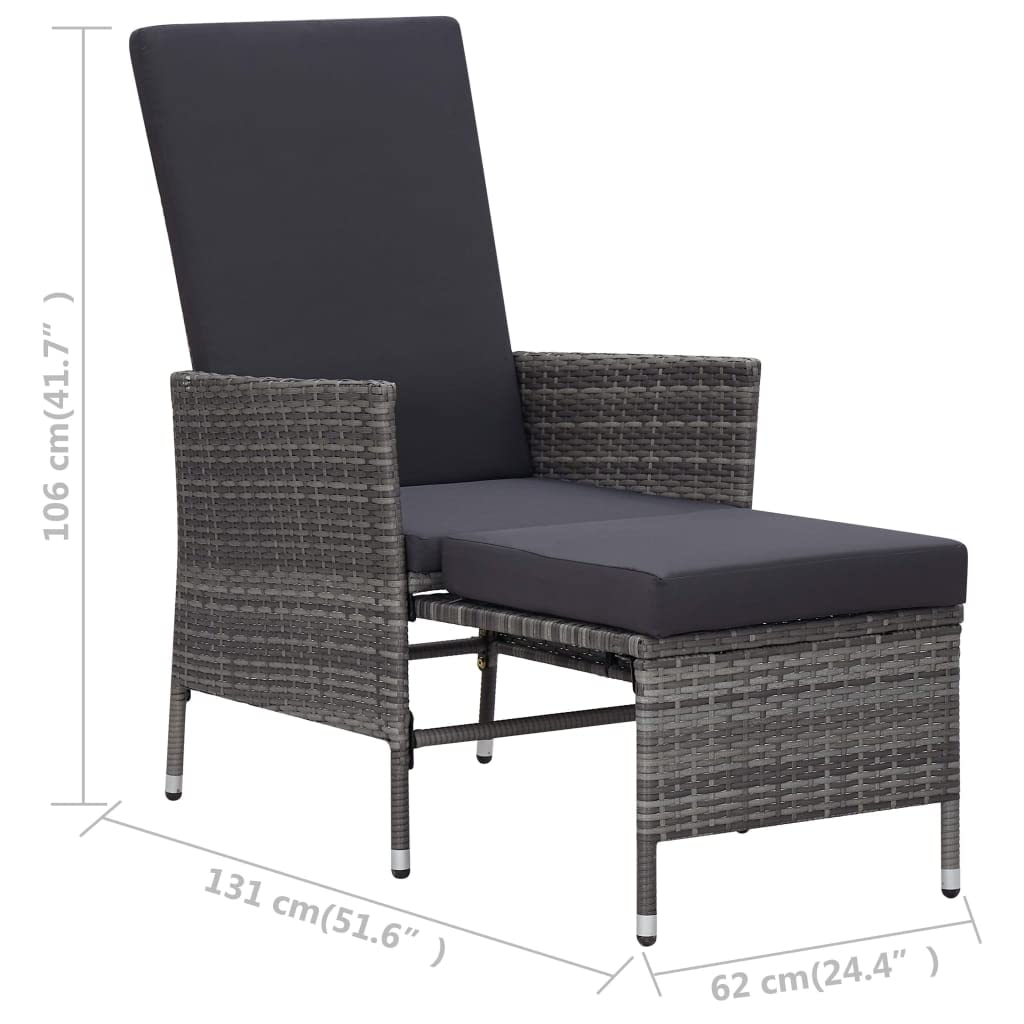 vidaXL Modern Reclining Patio Chair with Built-in Footrest & Cushions - Durable Poly Rattan & Steel Frame - Adjustable Back - Low-Maintenance Outdoor Furniture (Gray) - Perfect for Poolside, Garden & Patio Relaxation