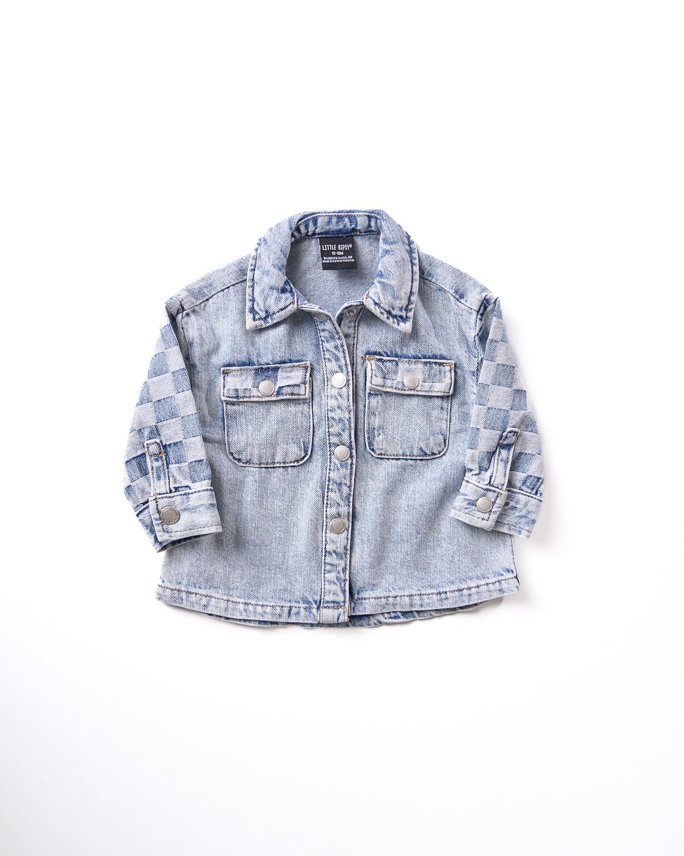 Checkered Denim Shacket Jacket for Women - Light Wash Overshirt | Stylish Casual Wear for Fall & Spring Outfits