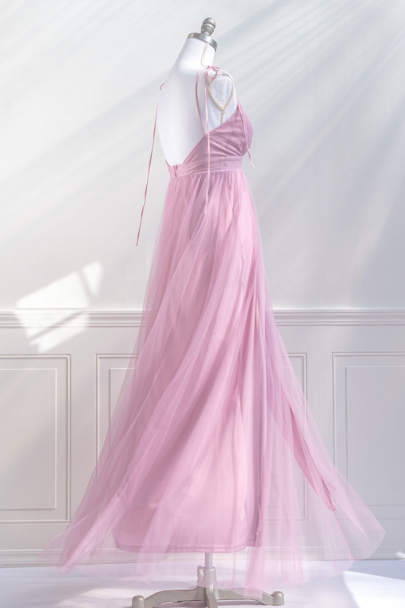 Athena Tulle Maxi Dress in Mauve Pink | Elegant Formal Gown for Weddings, Prom & Evening Events
