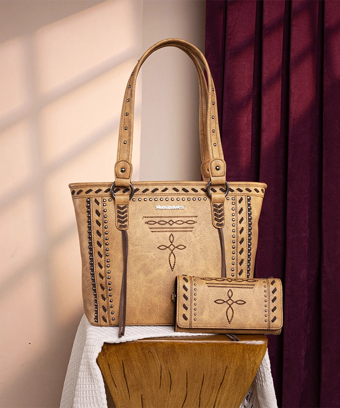 Montana West Diamond Cross Stitch Concealed Carry Tote Bag for Women - Stylish CCW Purse with Hidden Gun Pocket for Everyday Carry & Self Defense