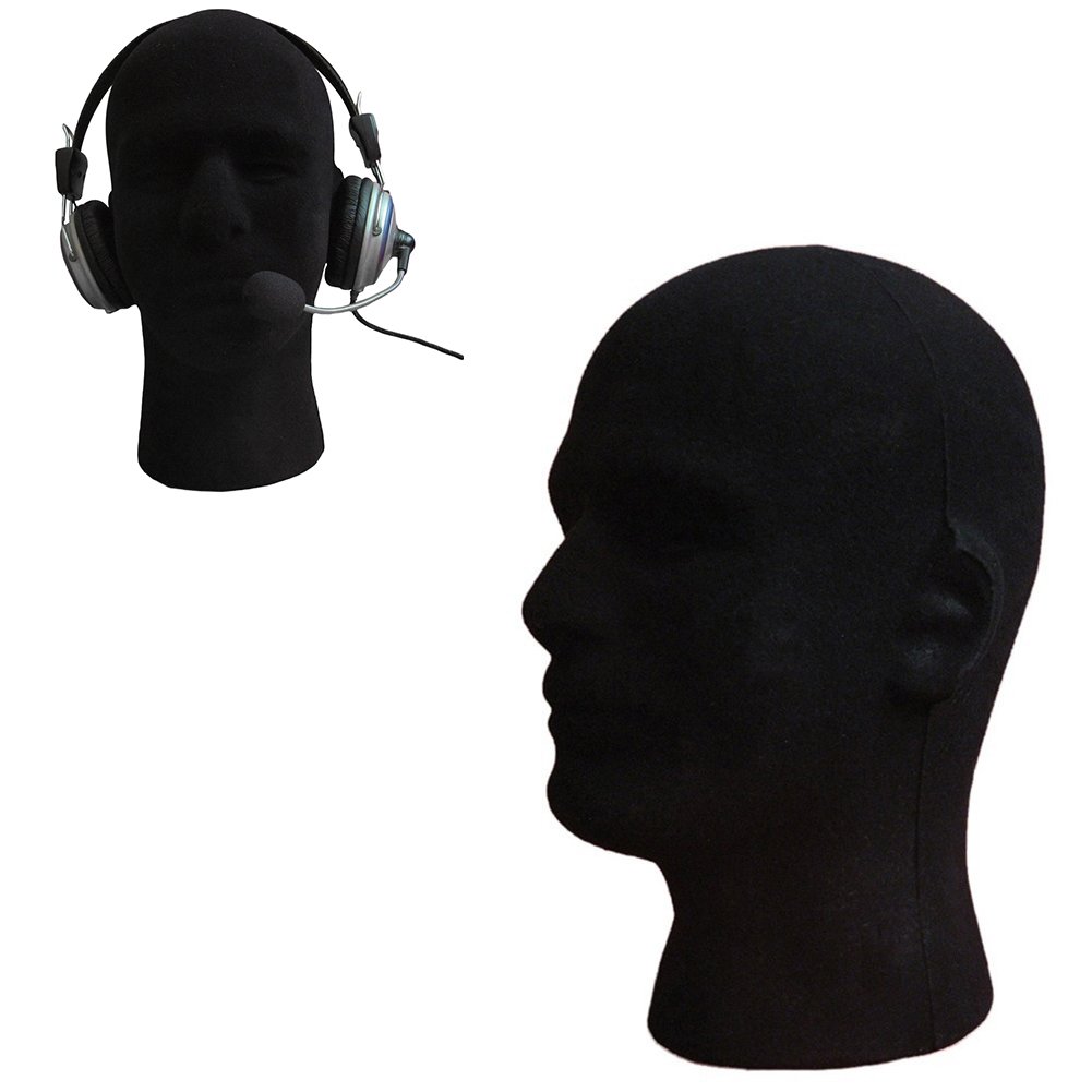 Men's Foam Flocking Head Model for Glasses, Headset & Wig Display - Black Mannequin Stand - Perfect for Retail Stores, Barber Shops & Cosplay Displays