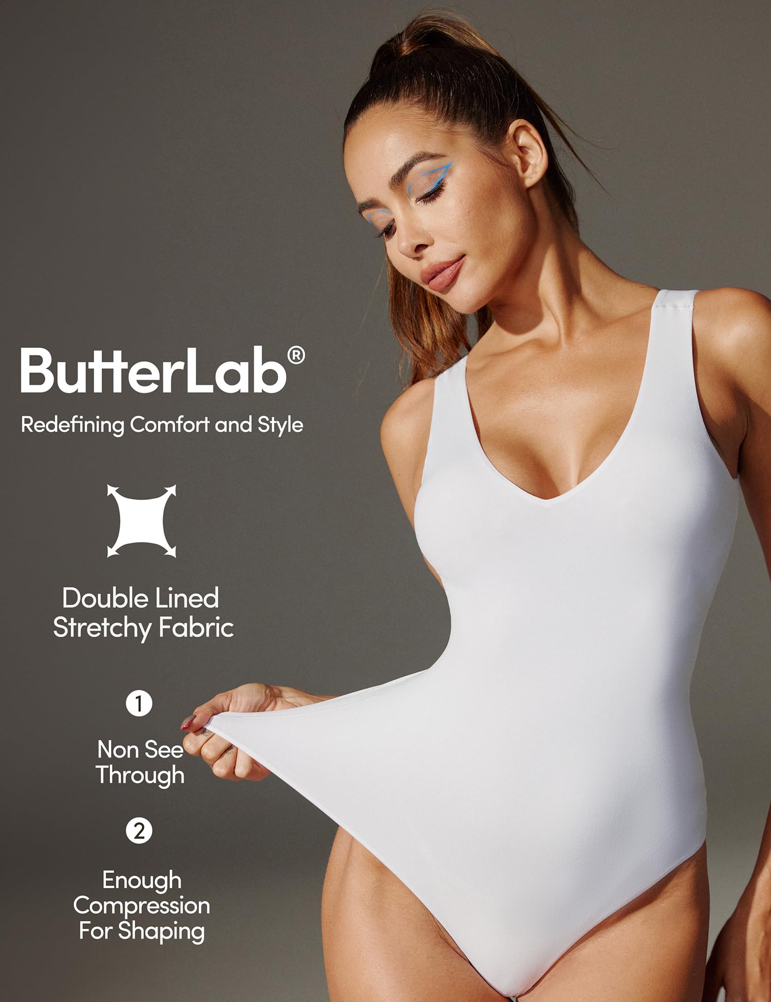 IUGA Women's Tummy Control V-Neck Backless Bodysuit - Sleeveless Tank Top for Shapewear & Layering | Perfect for Work, Date Night & Everyday Wear