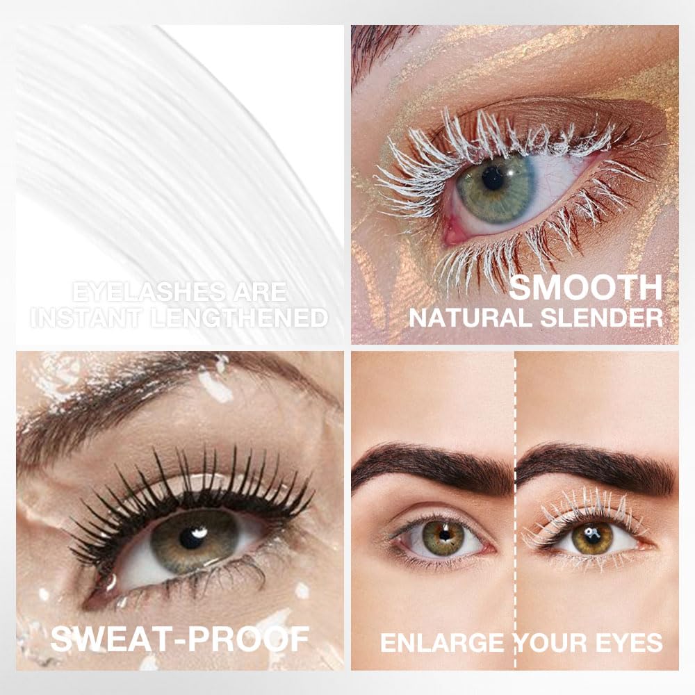 Waterproof White Mascara for Long-Lasting Voluminous Lashes - Cruelty-Free & Vegan Eye Makeup (White) - Perfect for Costume Parties, Halloween & Dramatic Looks