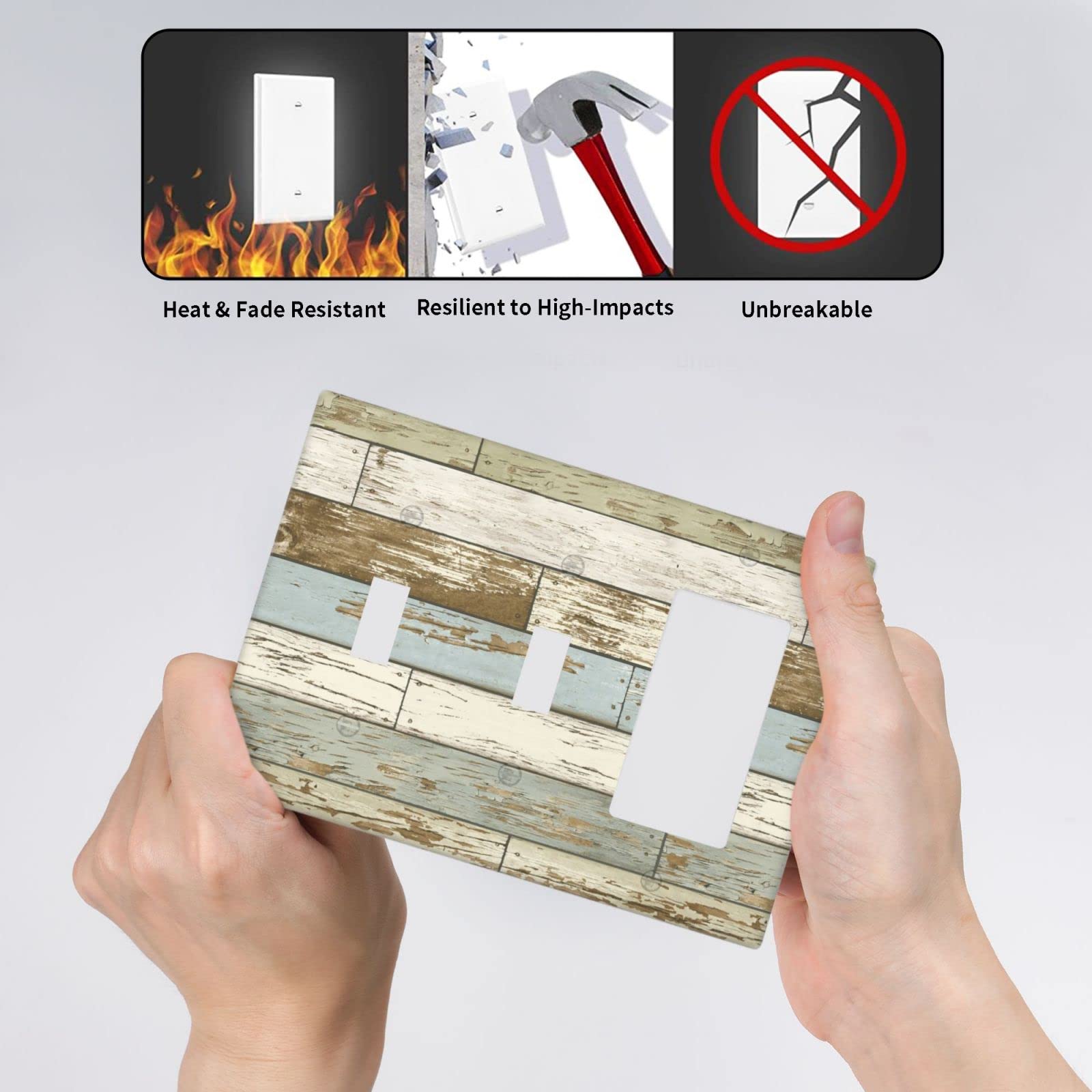 Farmhouse Style 3 Gang Wall Plate with 2 Toggle & 1 Rocker Switch - Standard Size 4.5