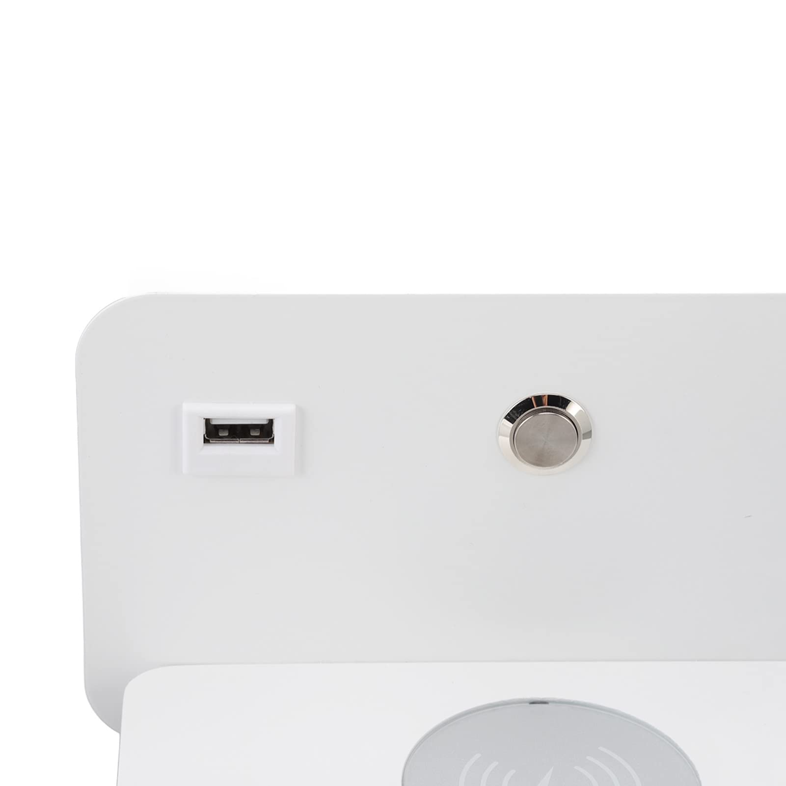 Fockety LED Wall Sconces with 5V USB Charging & Wireless Charger - Rotatable Warm White Wall Light for Bedroom, Living Room, Hotel - Perfect for Reading, Night Light, and Modern Home Decor (White, Left Side)