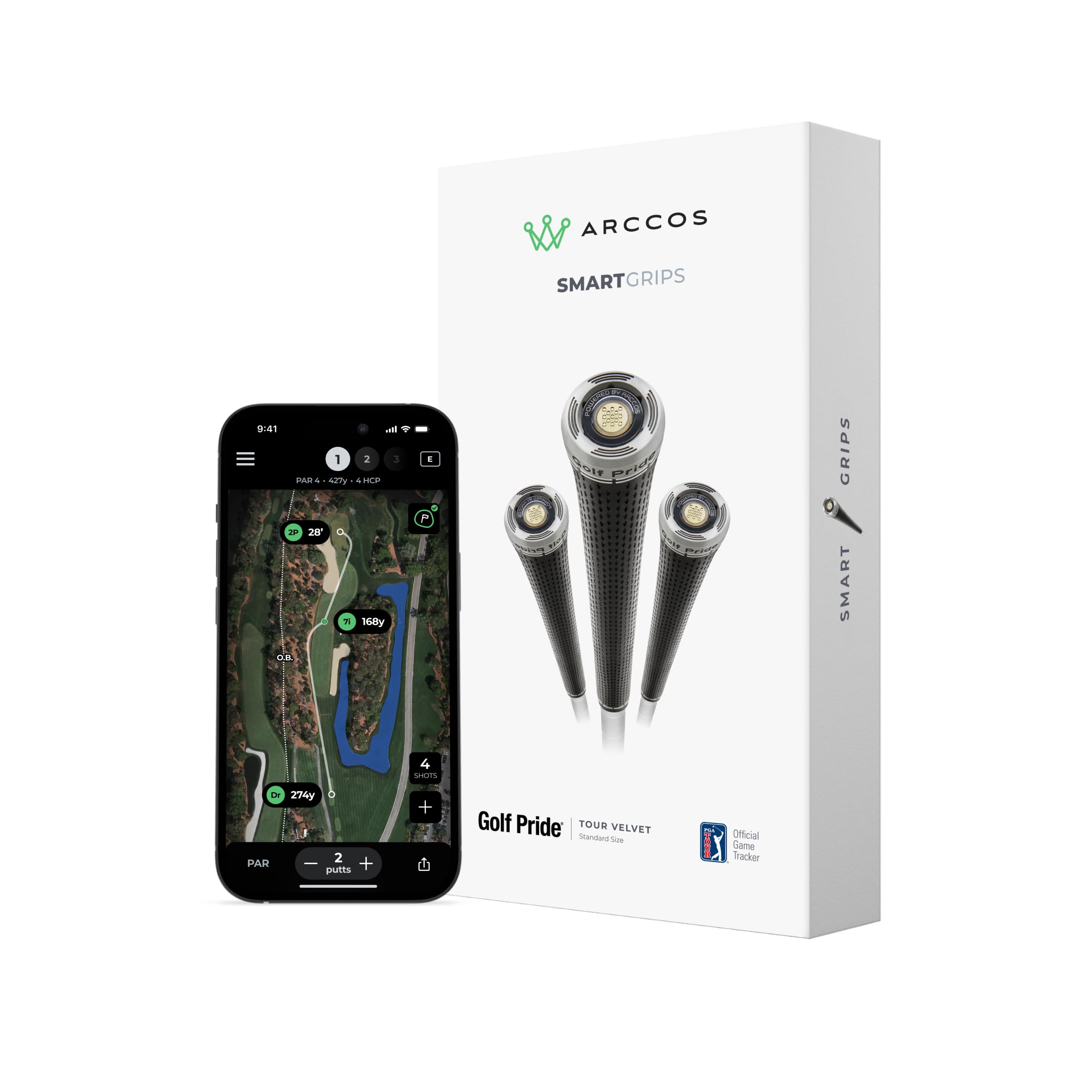 **Arccos Golf Pride MCC & Tour Velvet Smart Grips – #1 Golf Game Tracking System with Automatic Shot Detection, AI GPS Rangefinder, Strokes Gained Analytics & Smart Club Distances – Perfect for Improving Swing Accuracy & Course Performance**