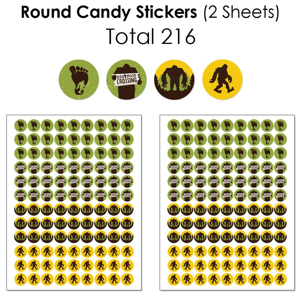 Bigfoot Party Candy Wrappers & Stickers Kit - 304pcs Sasquatch Crossing Candy Bar Wrappers, Round Stickers for Birthday Party Favors - Perfect for Halloween Treats, Baby Showers & Camping Theme Events