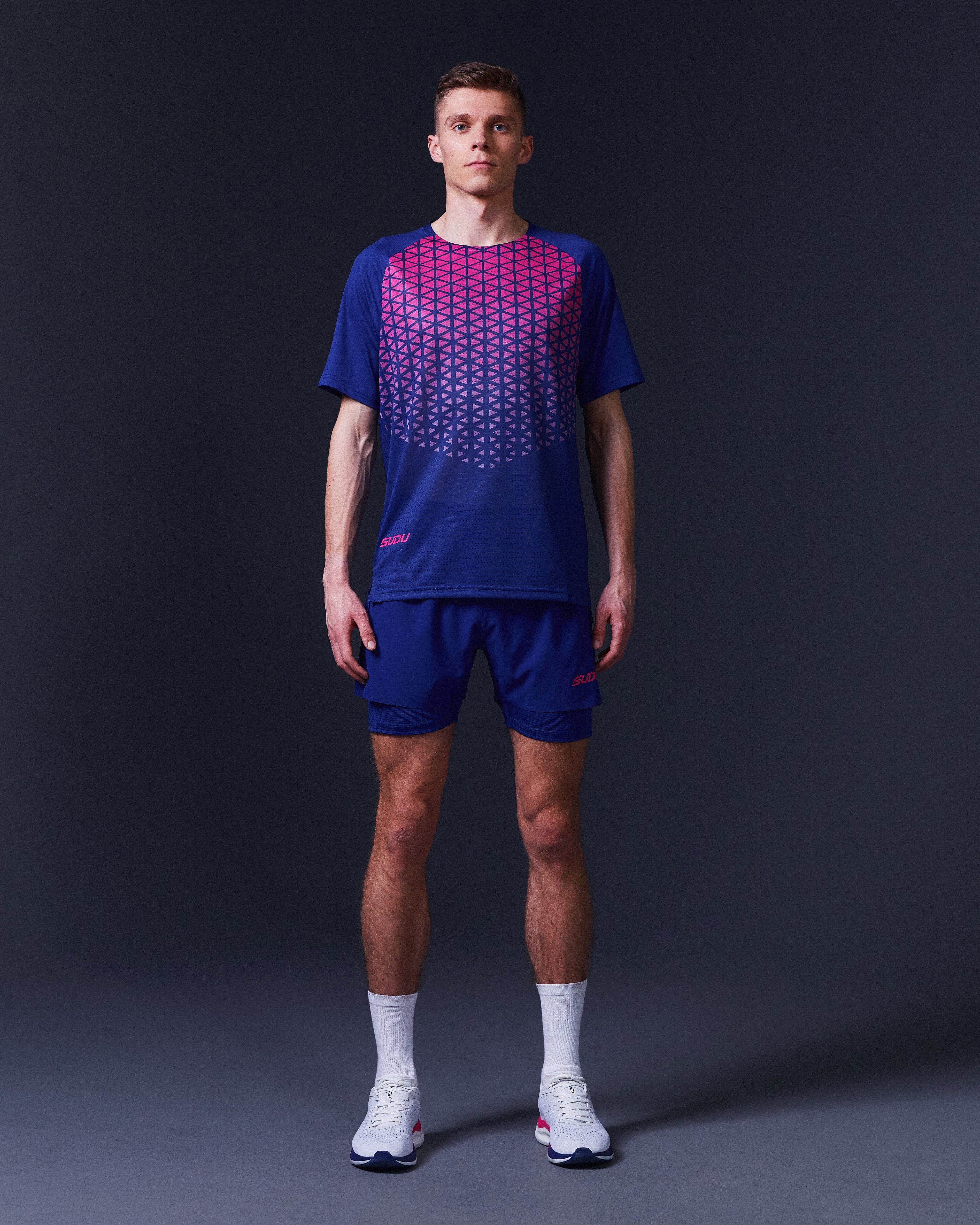 SRT SS 01 Men's Short Sleeve T-Shirt - Dark Blue & Pink Cotton Tee for Casual Wear, Gym & Everyday Outfits