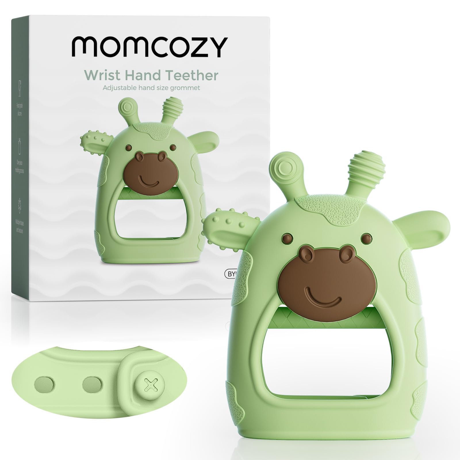 Momcozy Baby Teether Toys - Food Grade Silicone Teething Relief for Infants 0-12 Months | Safe & Soft Chewable Toys for Soothing Sore Gums | Perfect for Home, Travel & Daycare Use (Green)