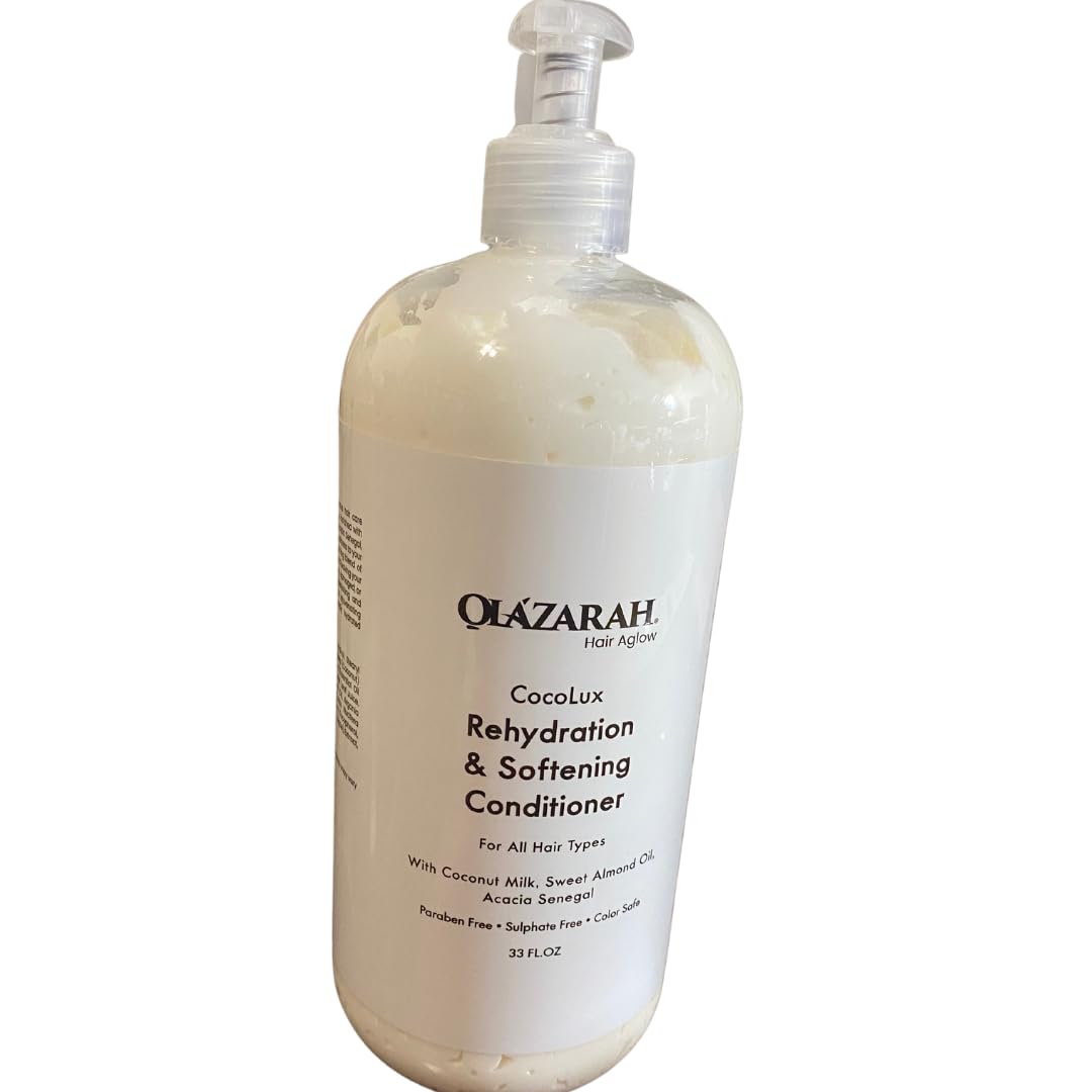 CocoLux Coconut Milk & Sweet Almond Oil Hair Conditioner - Deep Hydration, Softening for All Hair Types - Paraben Free, Sulfate Free, Color Safe - 33 Fl Oz with Pump - Perfect for Dry, Damaged & Curly Hair Care