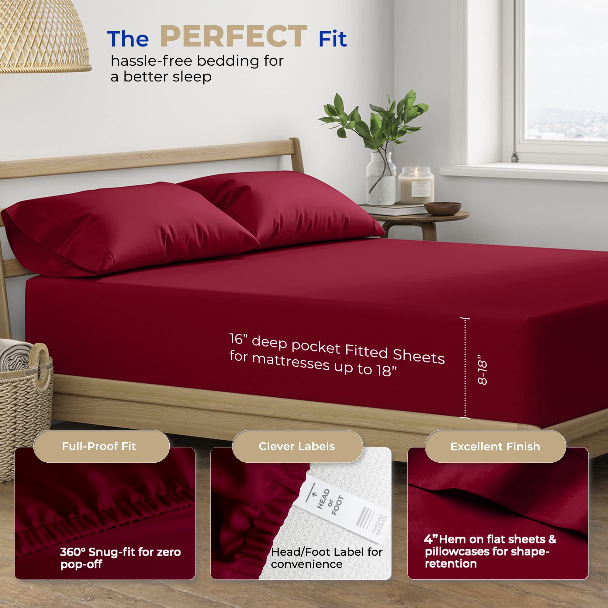 Luxury 100% Cotton Twin Sheet Set - 400 Thread Count Cooling Sateen Sheets, 3-Piece Deep Pocket Bedding for Adults & Dorm Rooms, Soft & Breathable (Burgundy) - Perfect for Hot Sleepers & Cozy Bedroom Decor