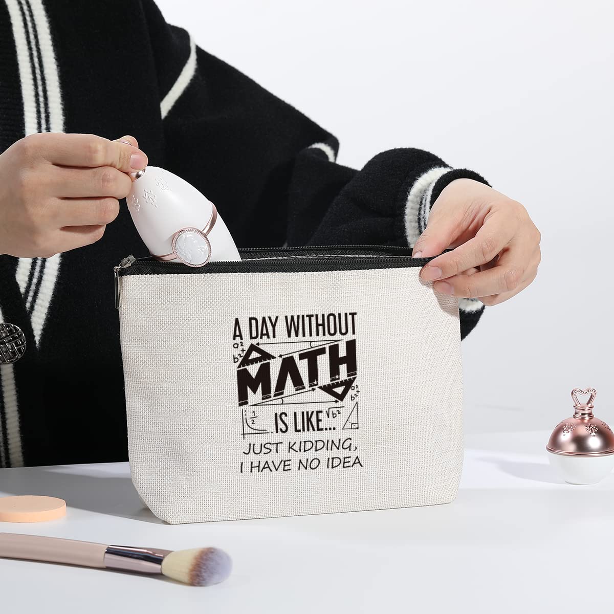 Funny Math Teacher Gift - Beige Makeup Organizer Pouch with Zipper for Women, Math Lovers & Geeks | Perfect Teacher Appreciation Gift, Toiletry Bag & Daily Use Cosmetic Case | Great for School, Work & Travel