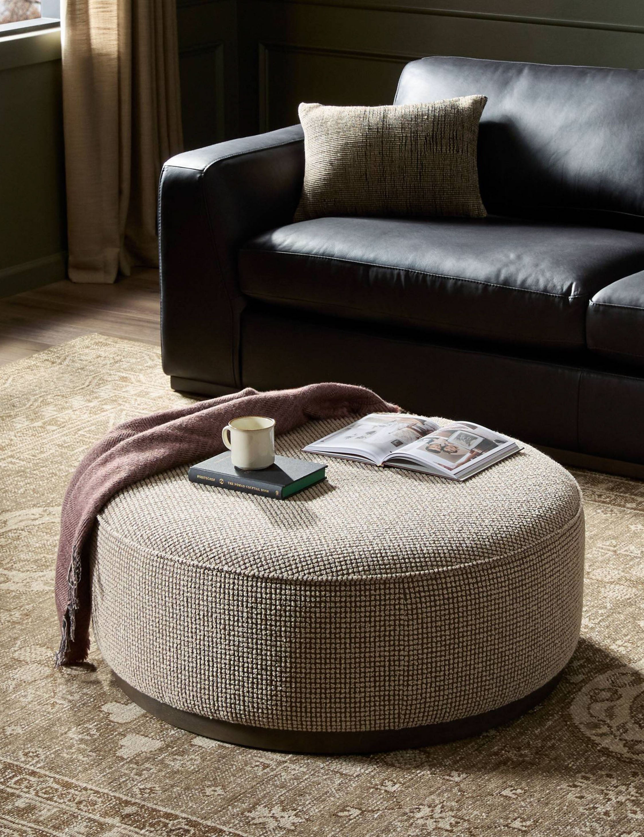Aldora Round Ottoman Stool - Upholstered Footrest Pouf with Storage, Modern Living Room Furniture for Home Decor - Perfect for Bedroom, Lounge & Nursery