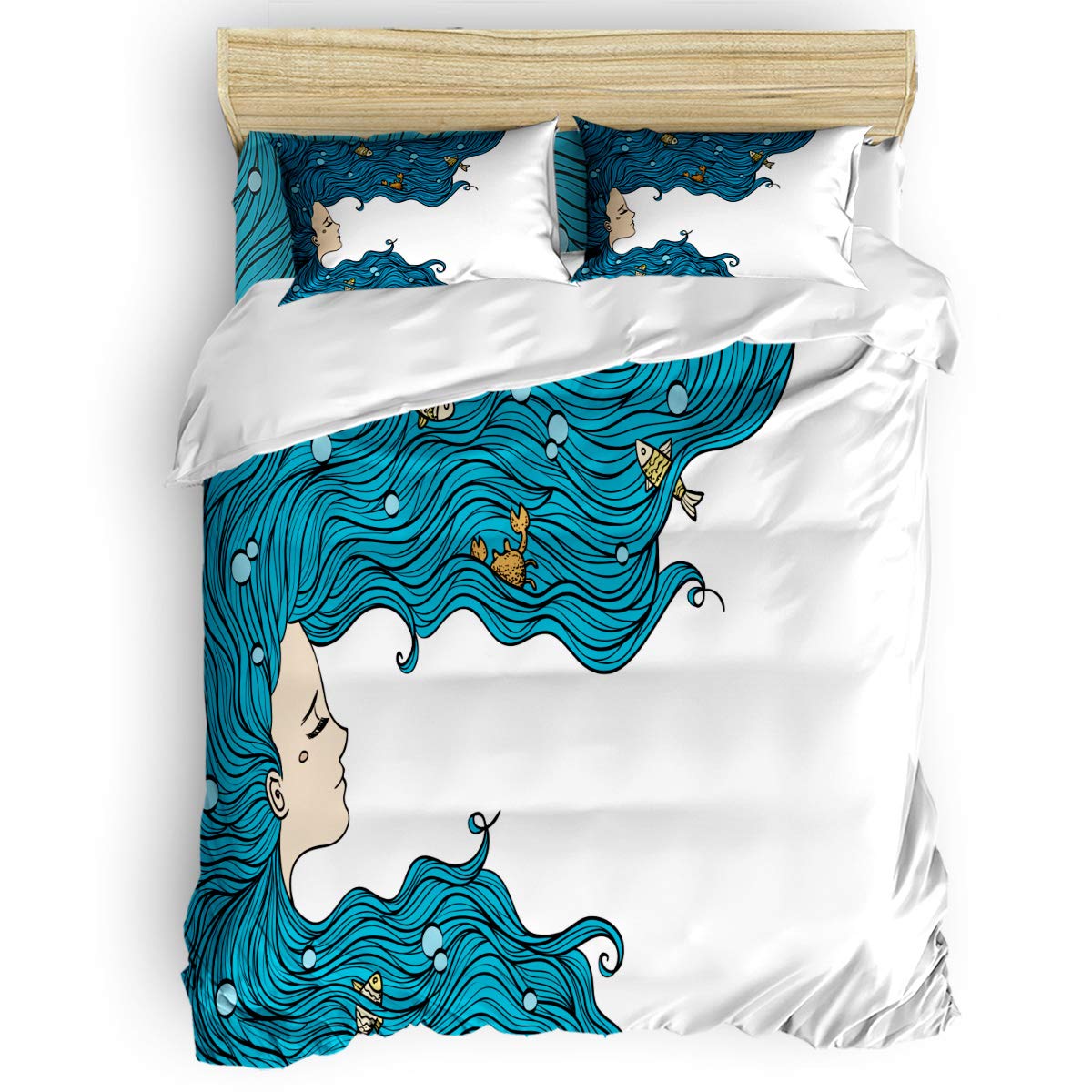Ocean Themed Duvet Cover Queen Size - Blue Sea Waves Modern Bedding Set with Matching Pillow Shams & Flat Sheet for Kids, Boys, Girls, Adults, Women & Men | Perfect for Beach House Decor, Nautical Bedroom Theme & Coastal Home Styling