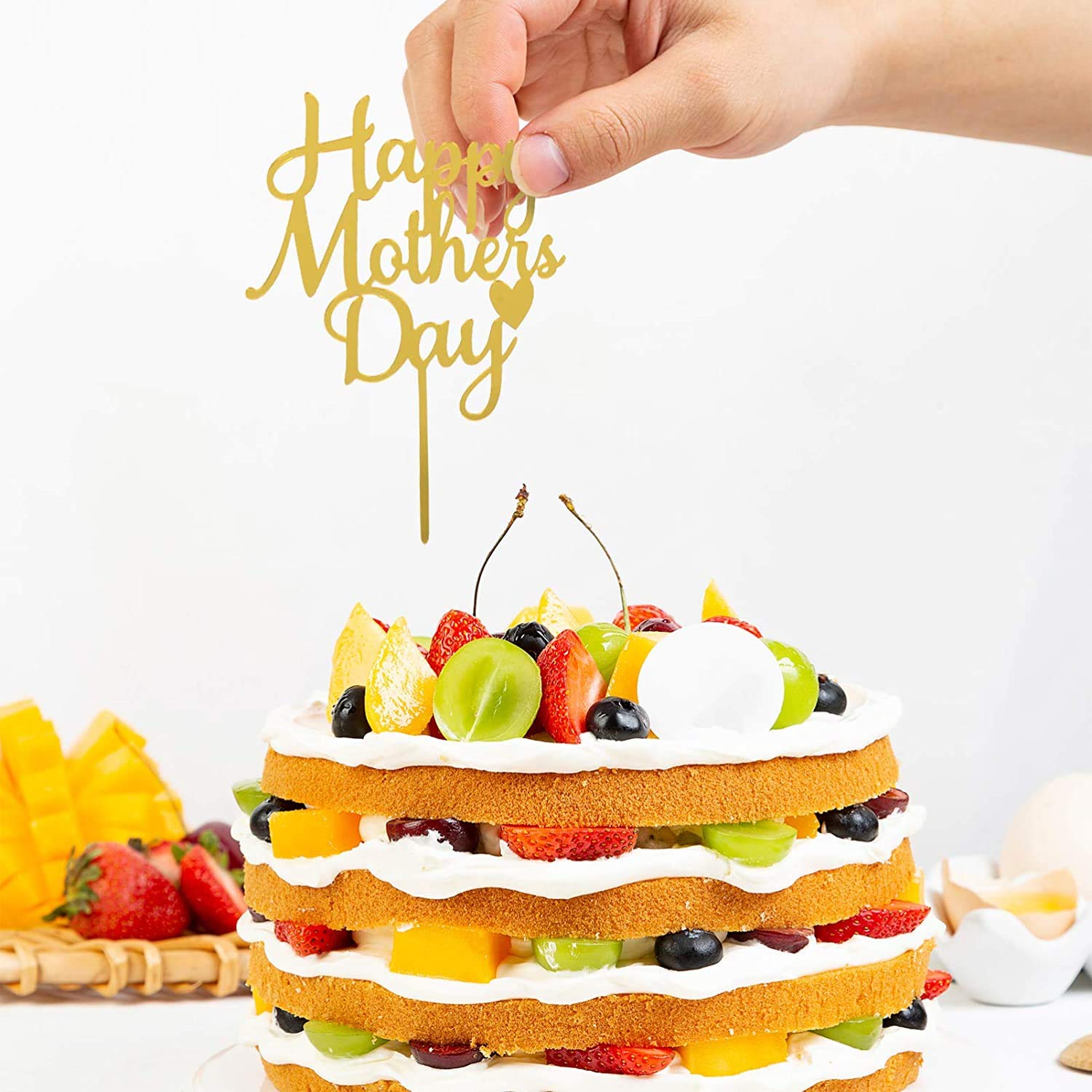 10pcs Happy Mother's Day Cake Toppers - Acrylic Cupcake Toppers for Birthday Party, Mother's Day Cake Decoration - Perfect for DIY Baking, Wedding, Baby Shower & Holiday Celebrations