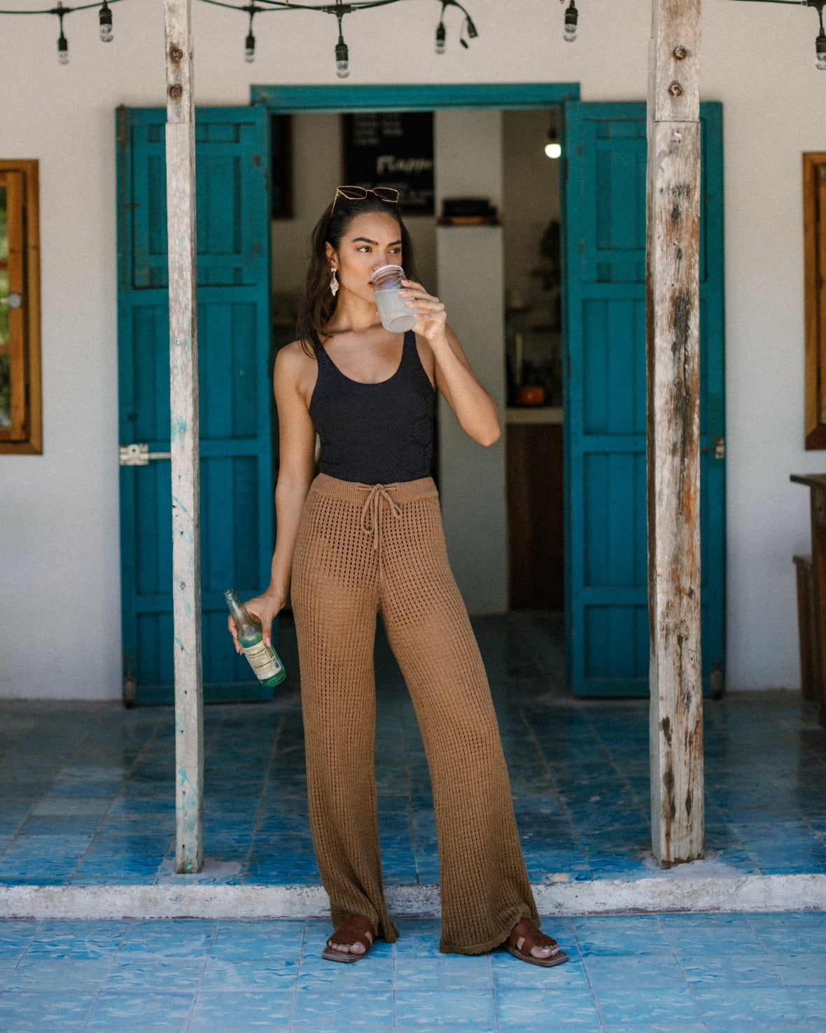 Stylish Metallic Knit Wide Leg Pants for Women - Trendy High Waist Lounge & Office Trousers - Perfect for Casual Wear, Work Outfits & Evening Events