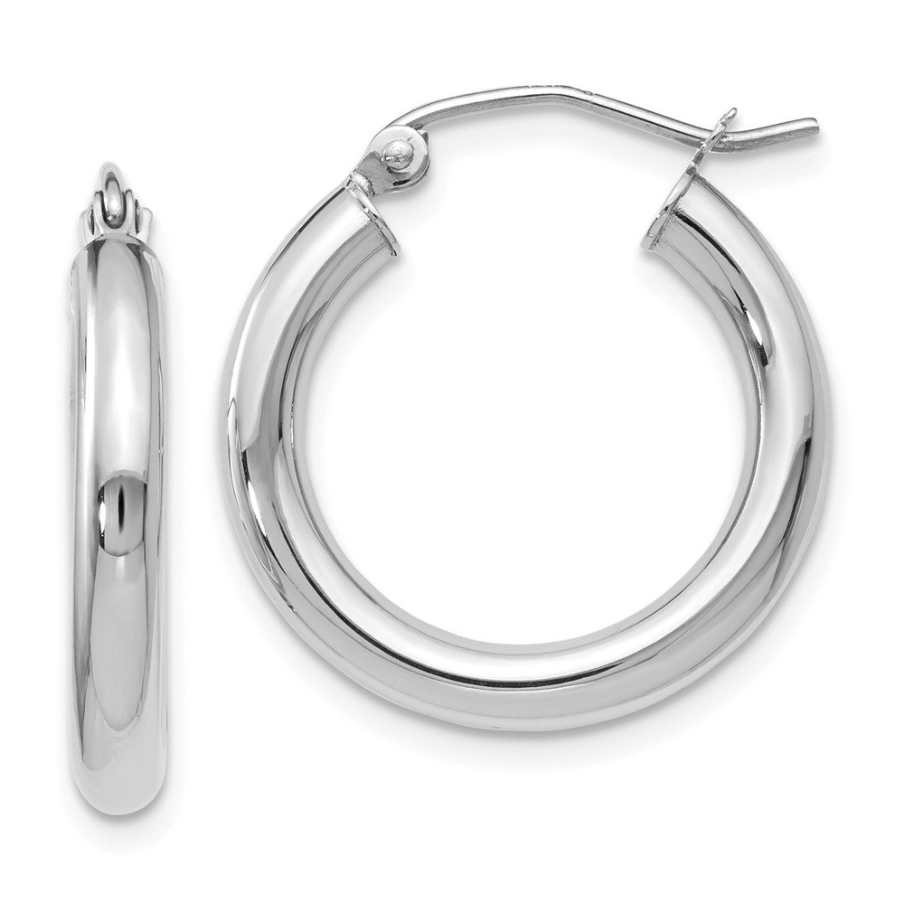 10K White Gold Hinged Tube Hoop Earrings - 20mm x 18mm - Elegant Everyday Jewelry for Women, Perfect for Work, Parties & Special Occasions