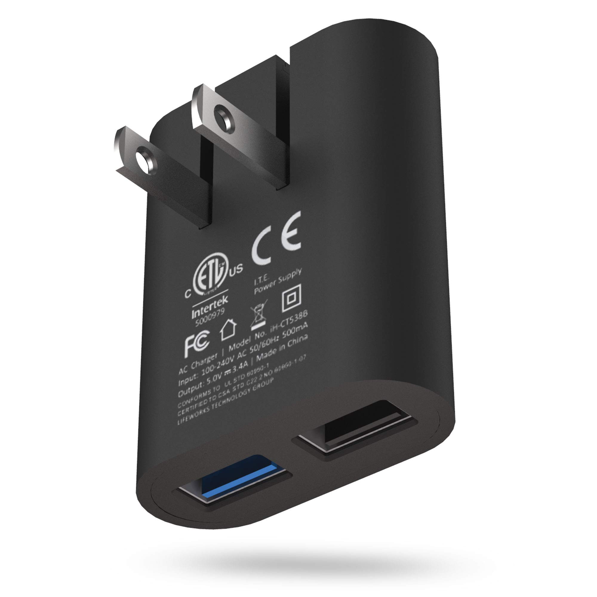 iHome 2-Port USB Wall Charger - Fast Charging Dual USB Port Adapter for iPhone, Android, iPad | Compact Travel Charger for Home, Office, Car & Hotel Use