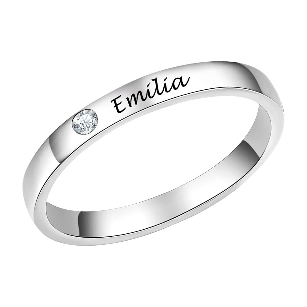 Personalized Name Rings for Women - Custom Silver Promise Rings with Birthstone - Best Friend Jewelry Gifts for Her - Birthday, Anniversary & Special Occasion Gifts for Women & Girls