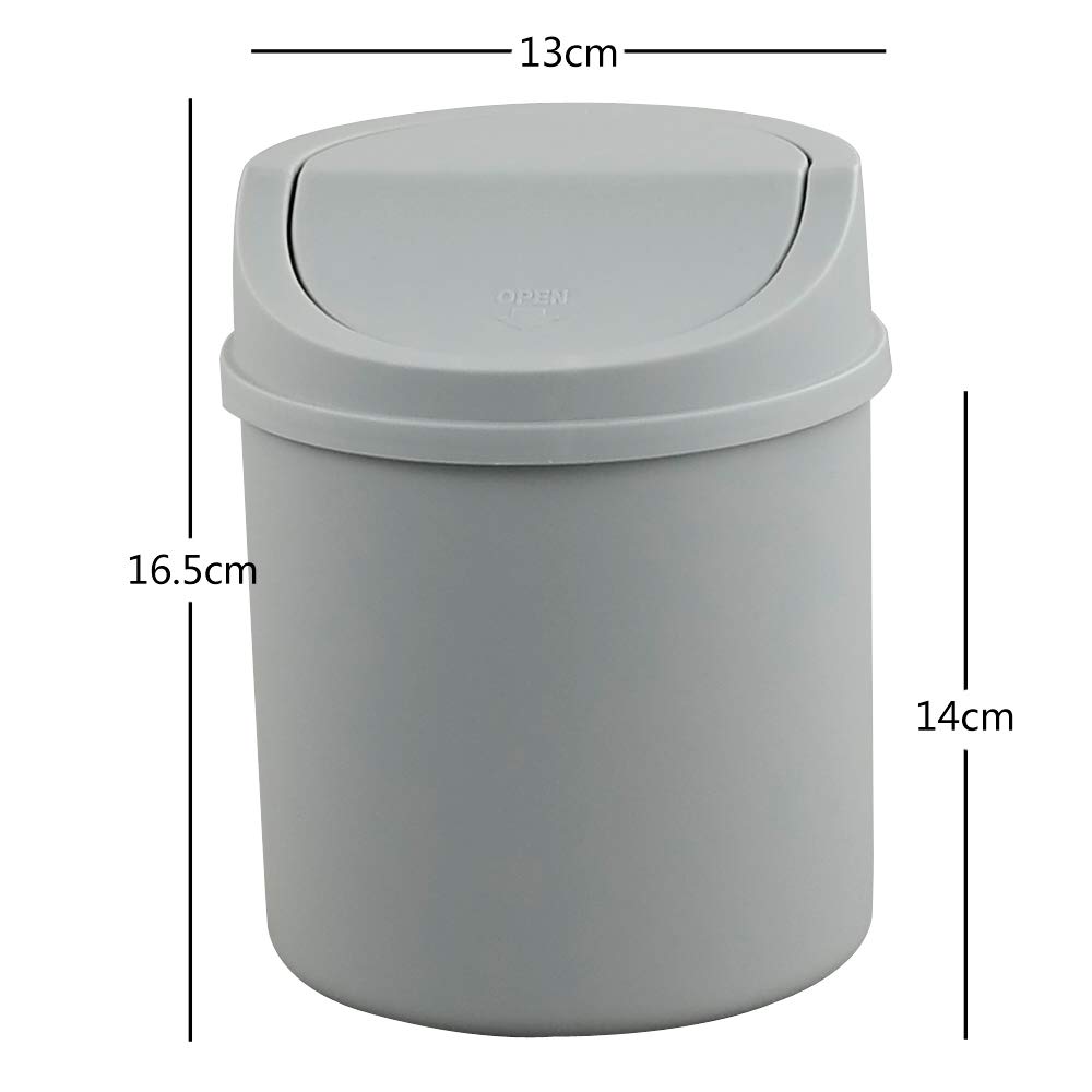 2 Liter Mini Desktop Trash Can with Swing Lid - Small Office Waste Bin for Desk, Home, or Car - Compact Grey Garbage Can for Paper, Snacks & Daily Trash (Perfect for Workspace, Bedroom & Vehicle Use)