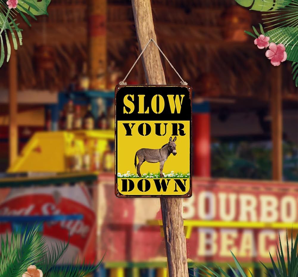 Funny Retro Metal Slow Down Sign - Durable 8x12 Inch Outdoor Road Sign for Neighborhood Safety - Perfect for Humorous Traffic Control & Decorative Yard Art
