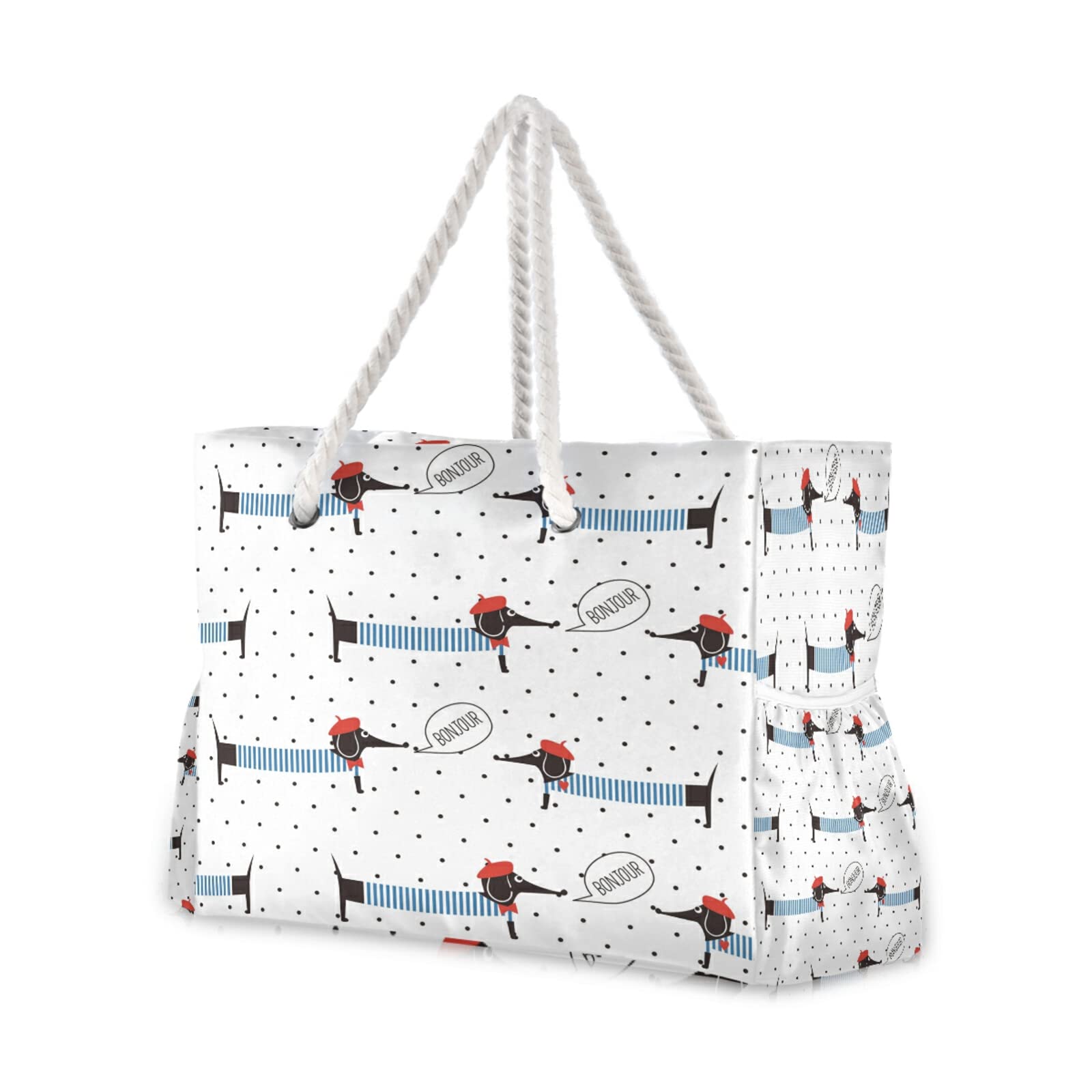ALAZA Dachshund Puppy Polka Dot Tote Bag - Large Beach Bag with Rope Handles for Shopping, Groceries, Travel & Outdoor Activities | Perfect for Beach Days, Picnics & Casual Outings