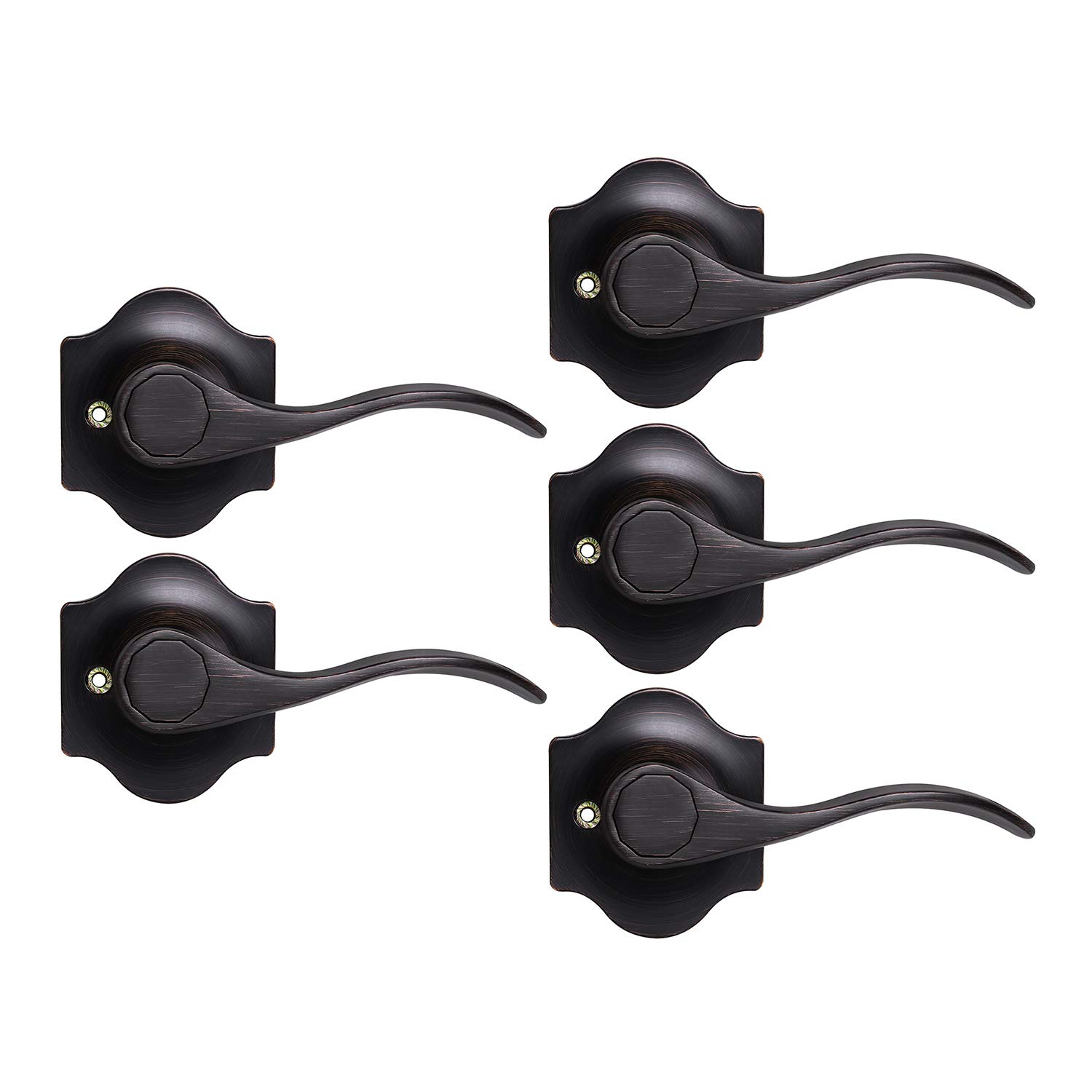 KNOBWELL 5 Pack Antique Bronze Interior Door Handles - Right Handed Hallway & Closet Door Lever Set with Rosette | Perfect for Bedroom, Bathroom & Cabinet Doors